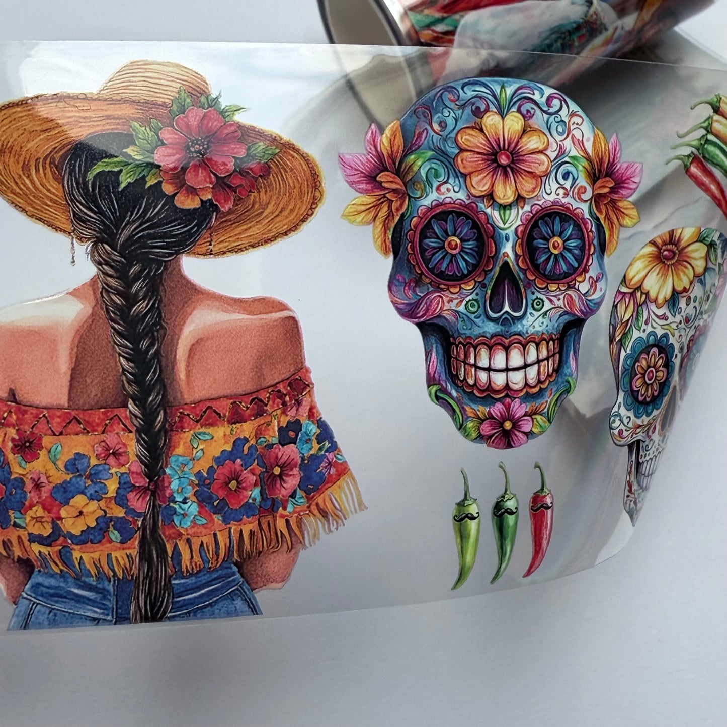 PET 3D raised Viva La Fiesta and Femme fatale tape,one roll fashion, junk journal, scrapbooking,bullet journal, card making.