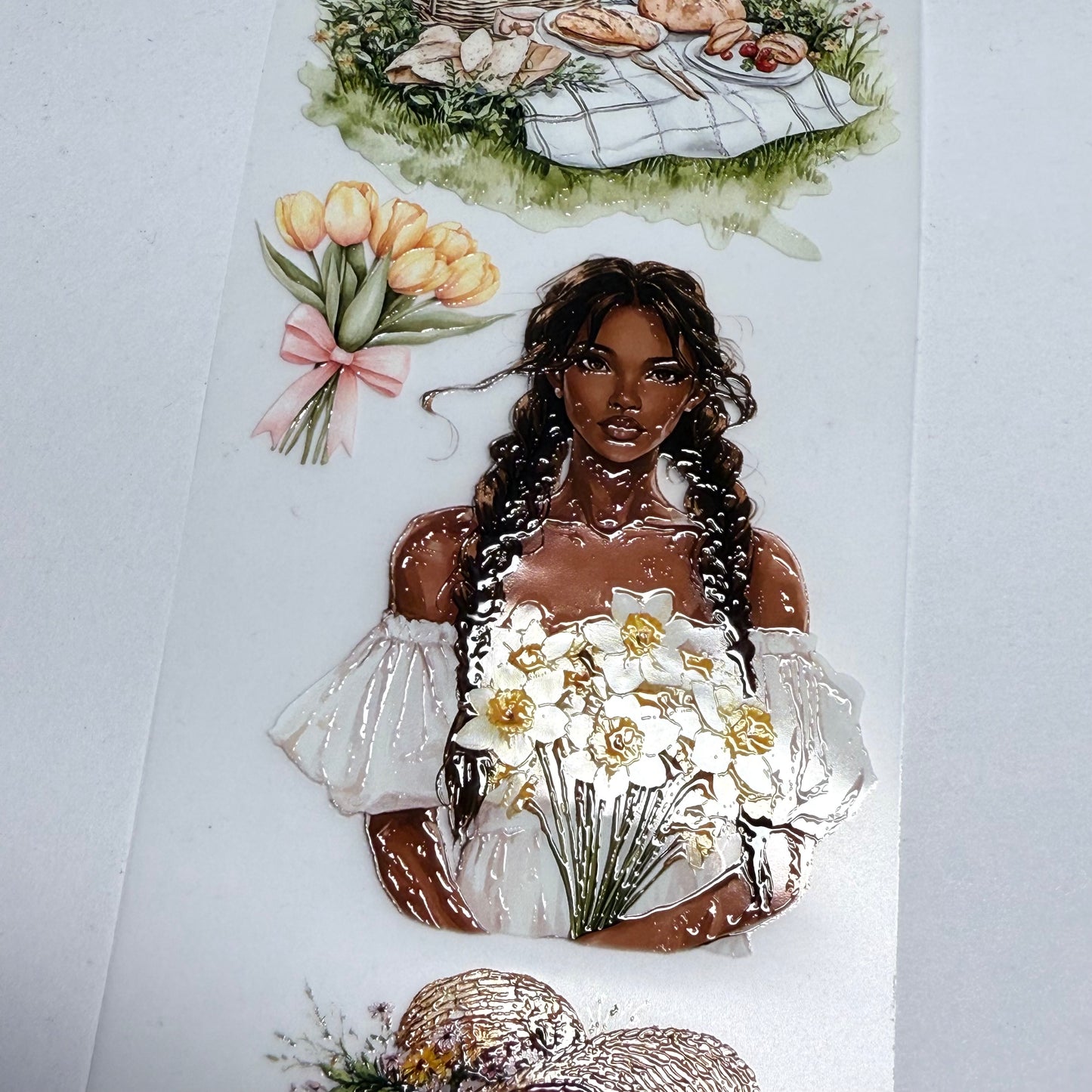 PET 3D raised spring picnic in cottage tape,one roll fashion, junk journal, scrapbooking,bullet journal, card making.