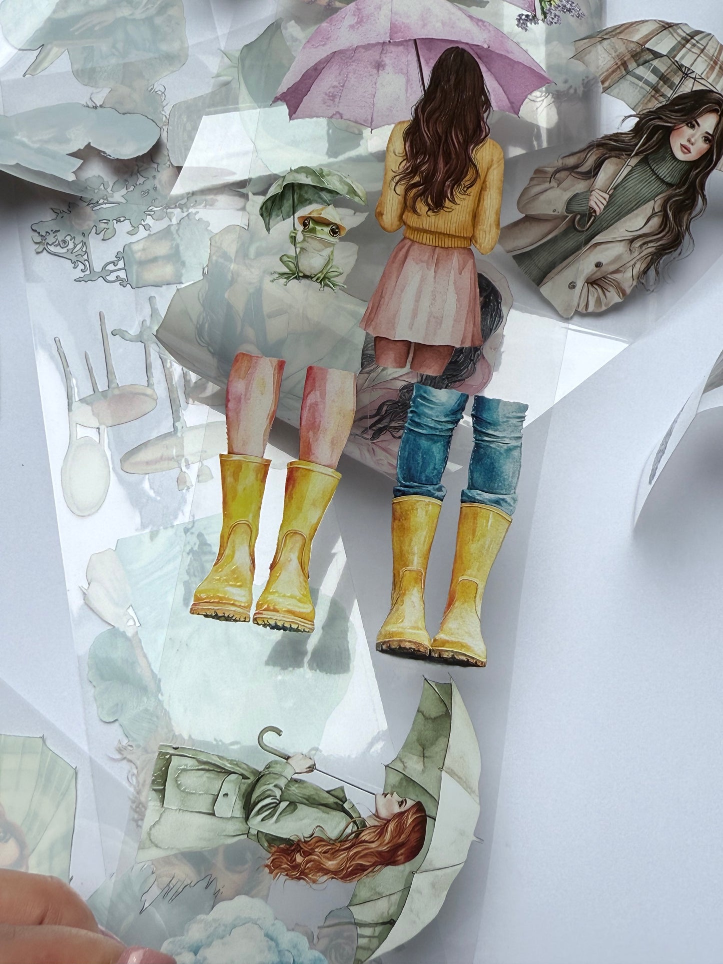 PET 3D raised Vintage Paris dreams and Rainy spring tape,one roll fashion, junk journal, scrapbooking,bullet journal, card making.