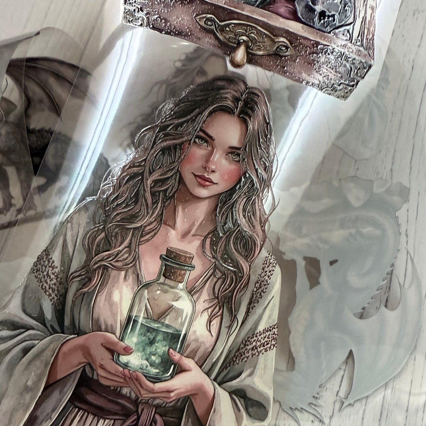 PET 3D raised Apothecary Essence and Grey Dragon Witch tape,one roll fashion, junk journal, scrapbooking,bullet journal, card making.