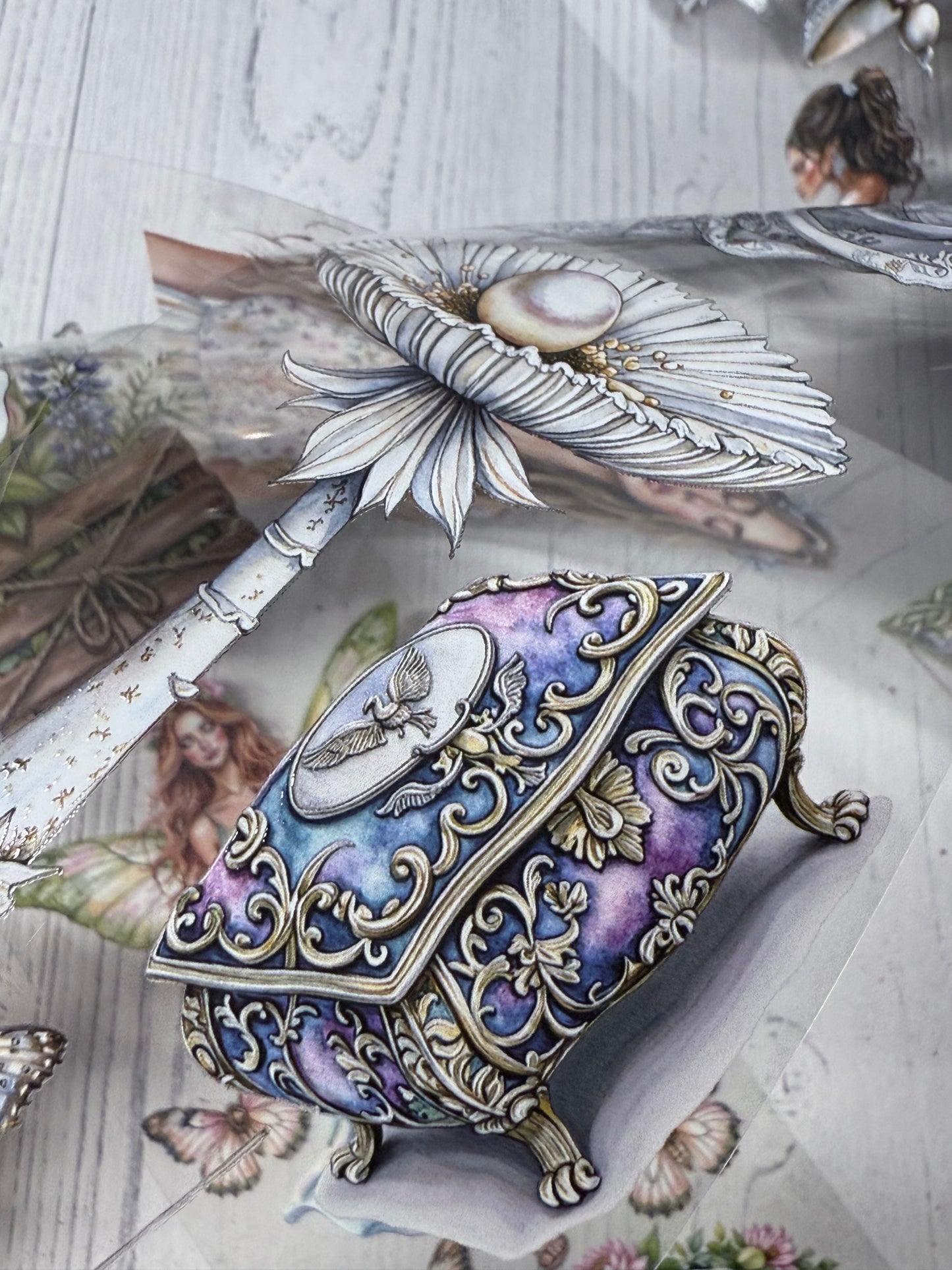 PET 3D raised Moonpetal dreams and Waterlily fairy tape,one roll fashion, junk journal, scrapbooking,bullet journal, card making.