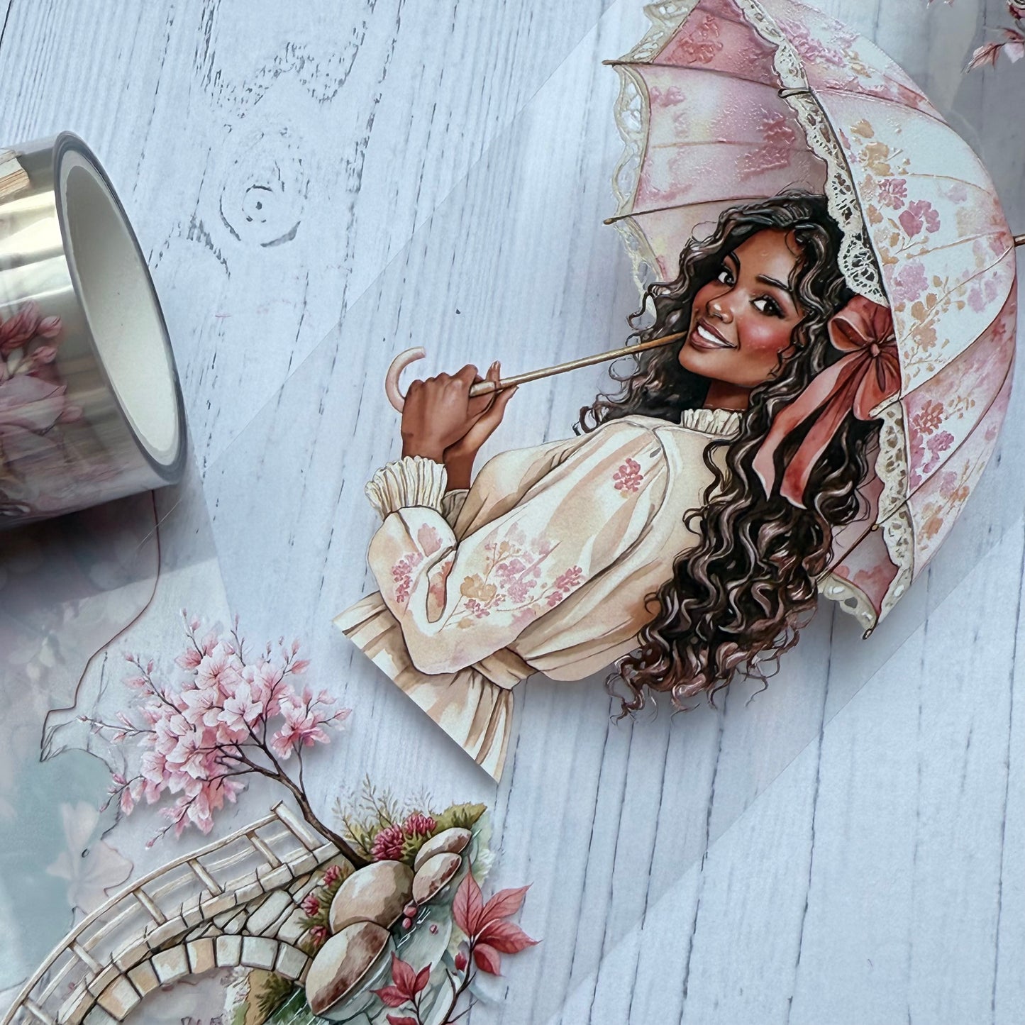 PET 3D raised Cherry Blossom and Sea you soon tape,one roll fashion, junk journal, scrapbooking,bullet journal, card making.