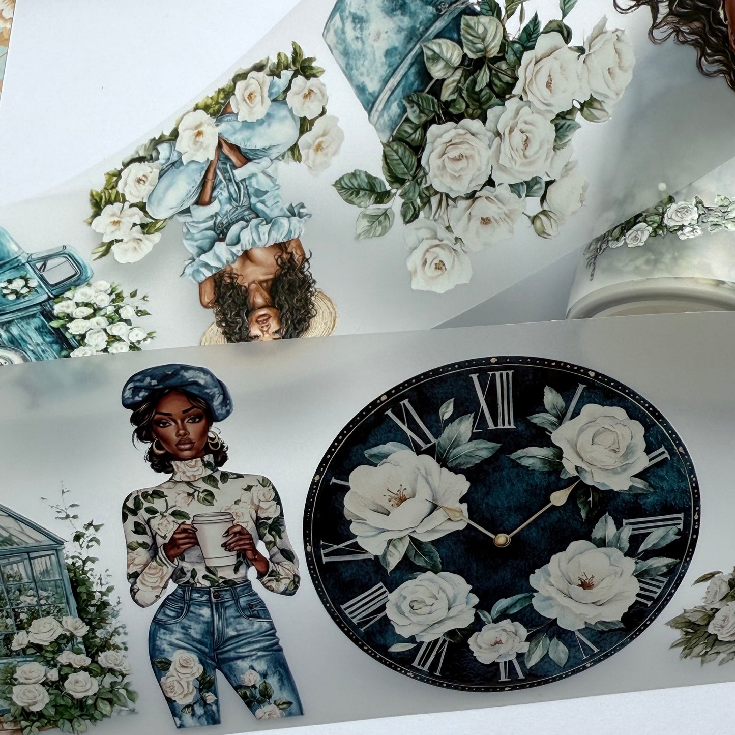 PET 3D raised tape Rose denim and Road trip tape,one roll fashion, junk journal, scrapbooking,bullet journal, card making.