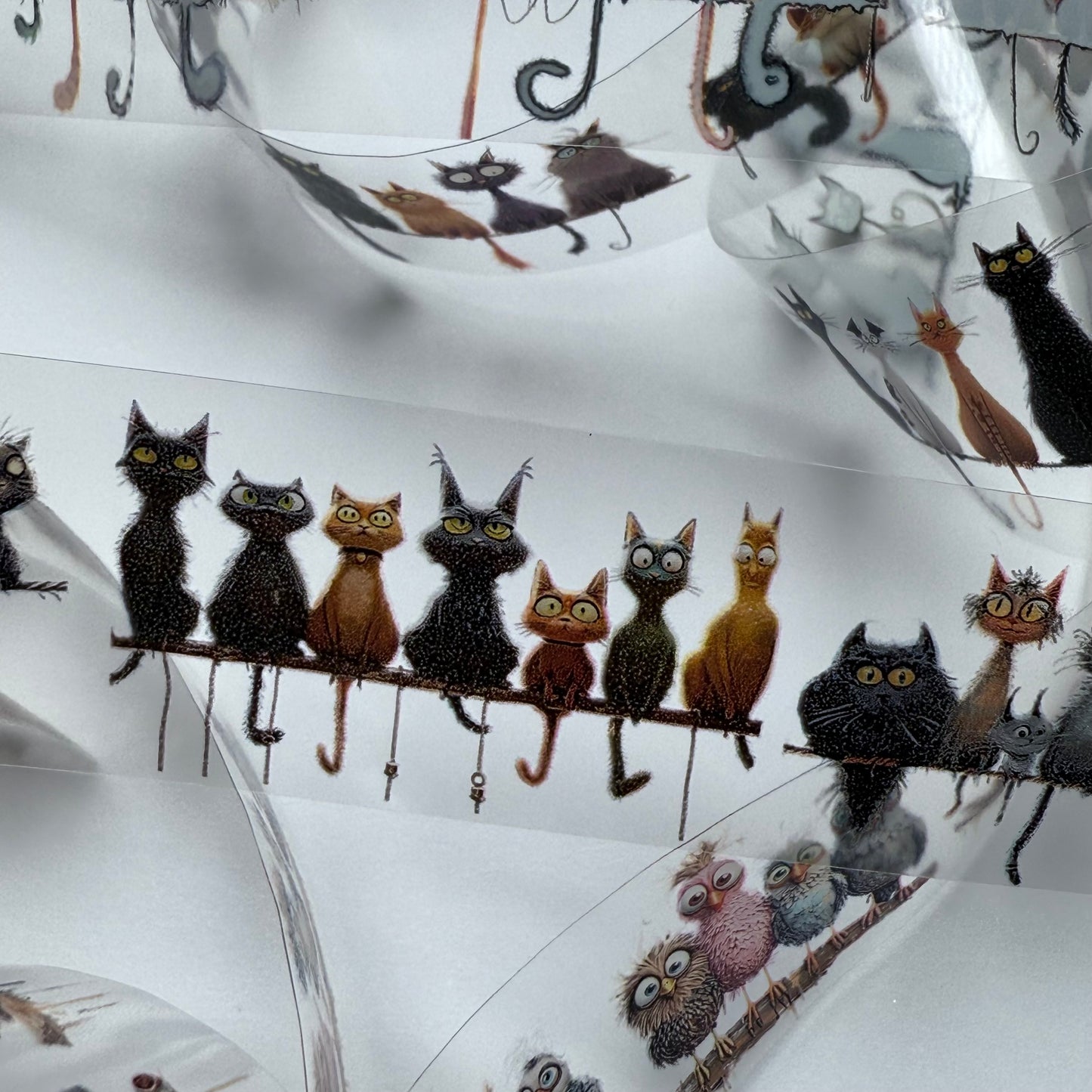 PET 3D raised Birds and cats tape,one roll fashion, junk journal, scrapbooking,bullet journal, card making.