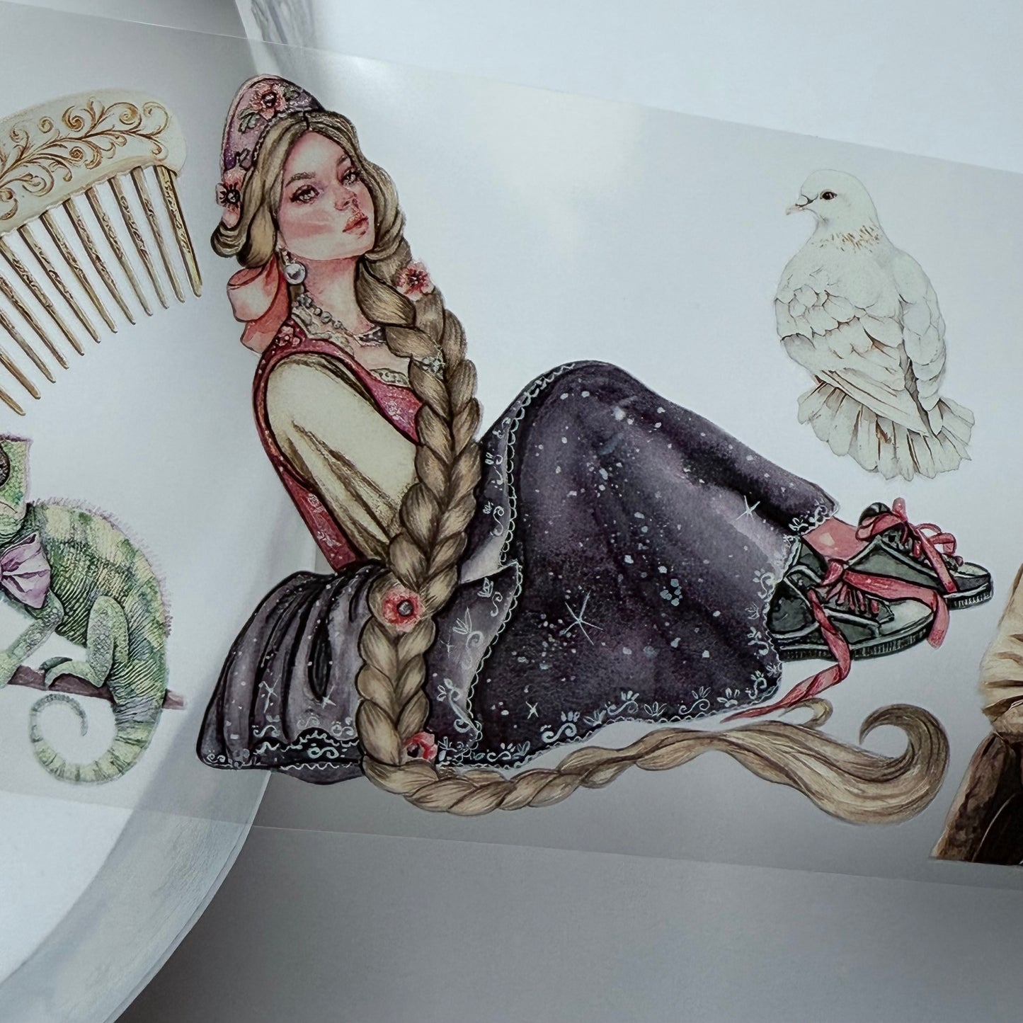 PET 3D raised Modern Rapunzel and Medieval tape,one roll fashion, junk journal, scrapbooking,bullet journal, card making.