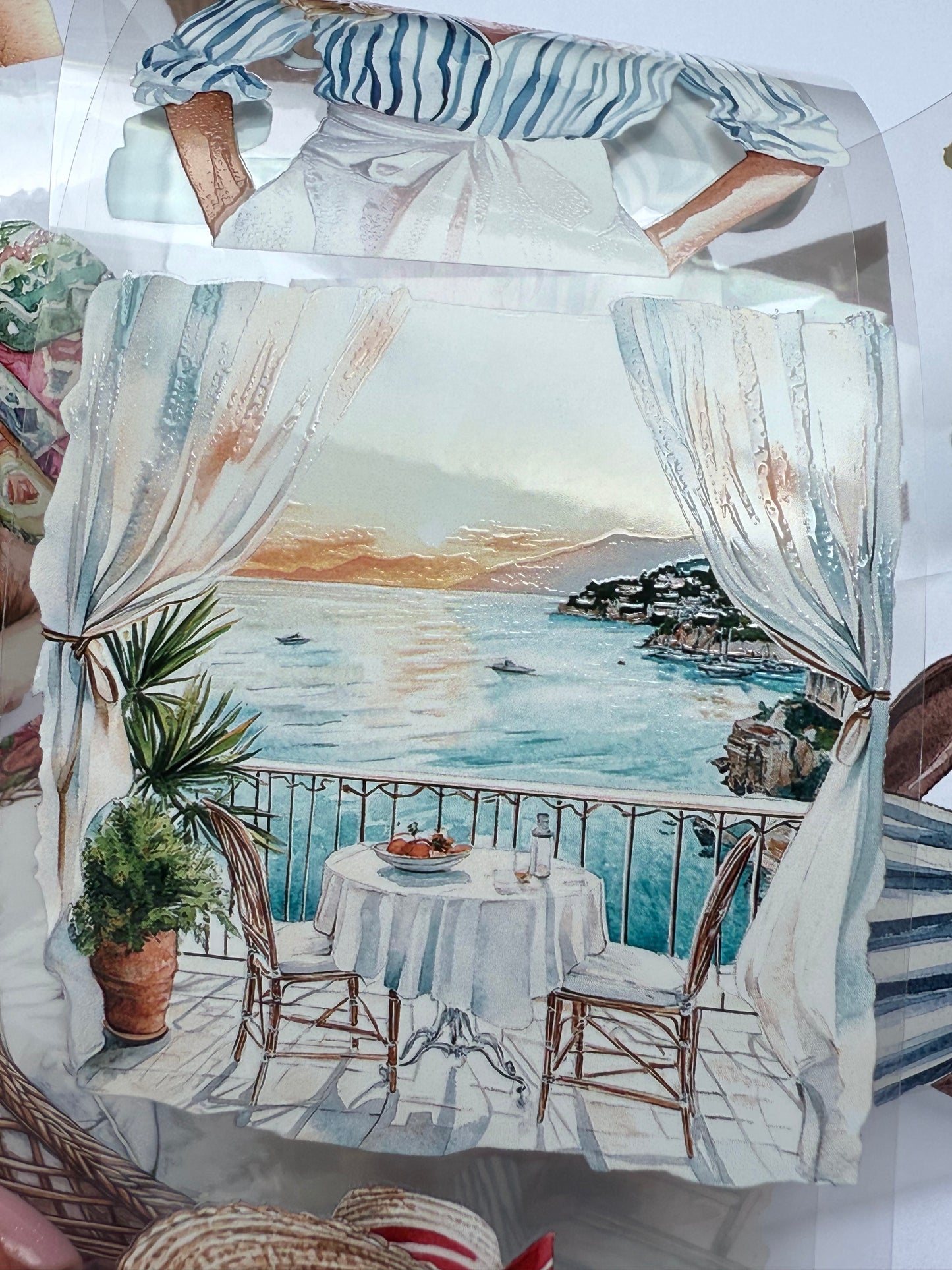 PET 3D raised French riviera and Maroccan escape tape,one roll fashion, junk journal, scrapbooking,bullet journal, card making.