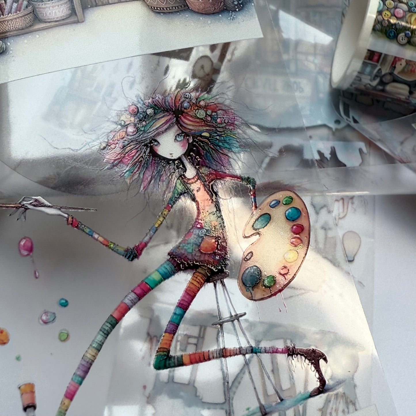 PET 3D raised Quirky Artist and Sewing tape,one roll fashion, junk journal, scrapbooking,bullet journal, card making.