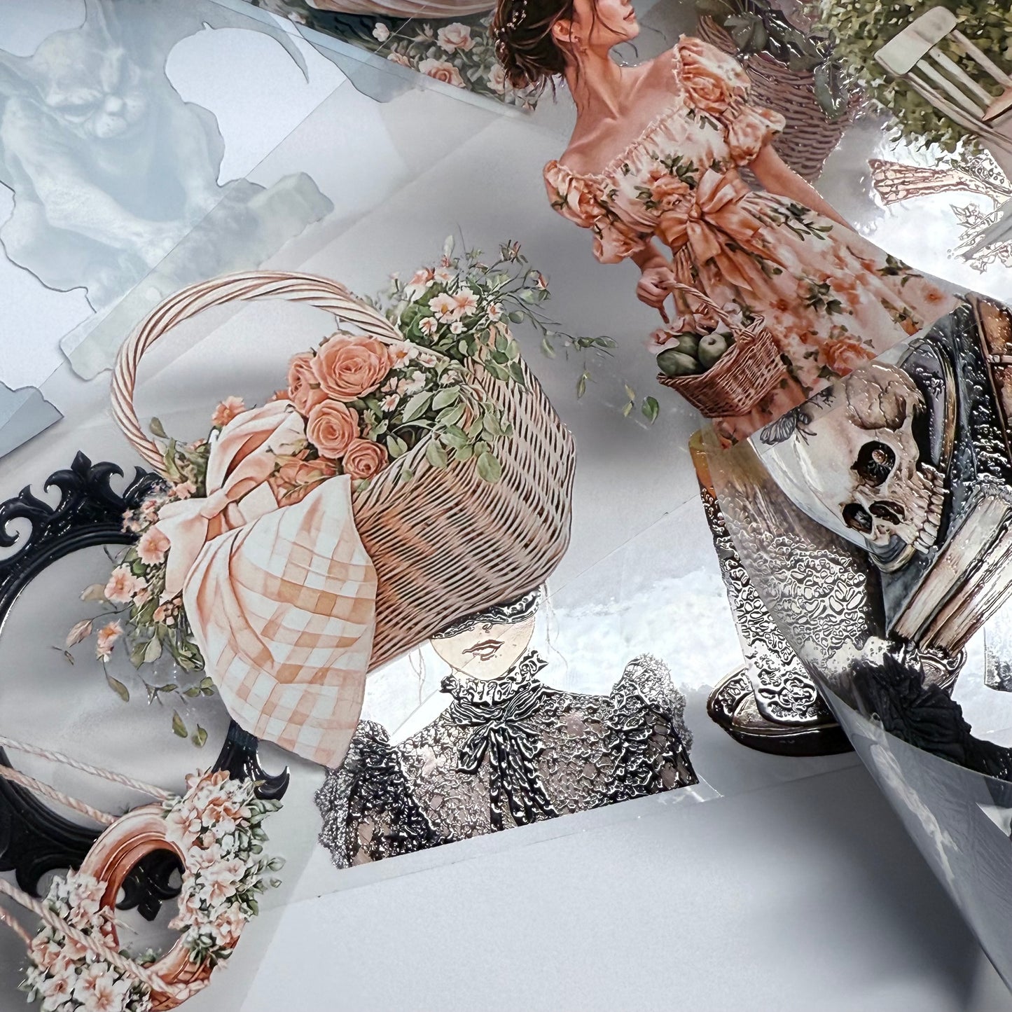 PET 3D raised Peachy Spring and Onyx Nocturne Easter tape,one roll fashion, junk journal, scrapbooking,bullet journal, card making.
