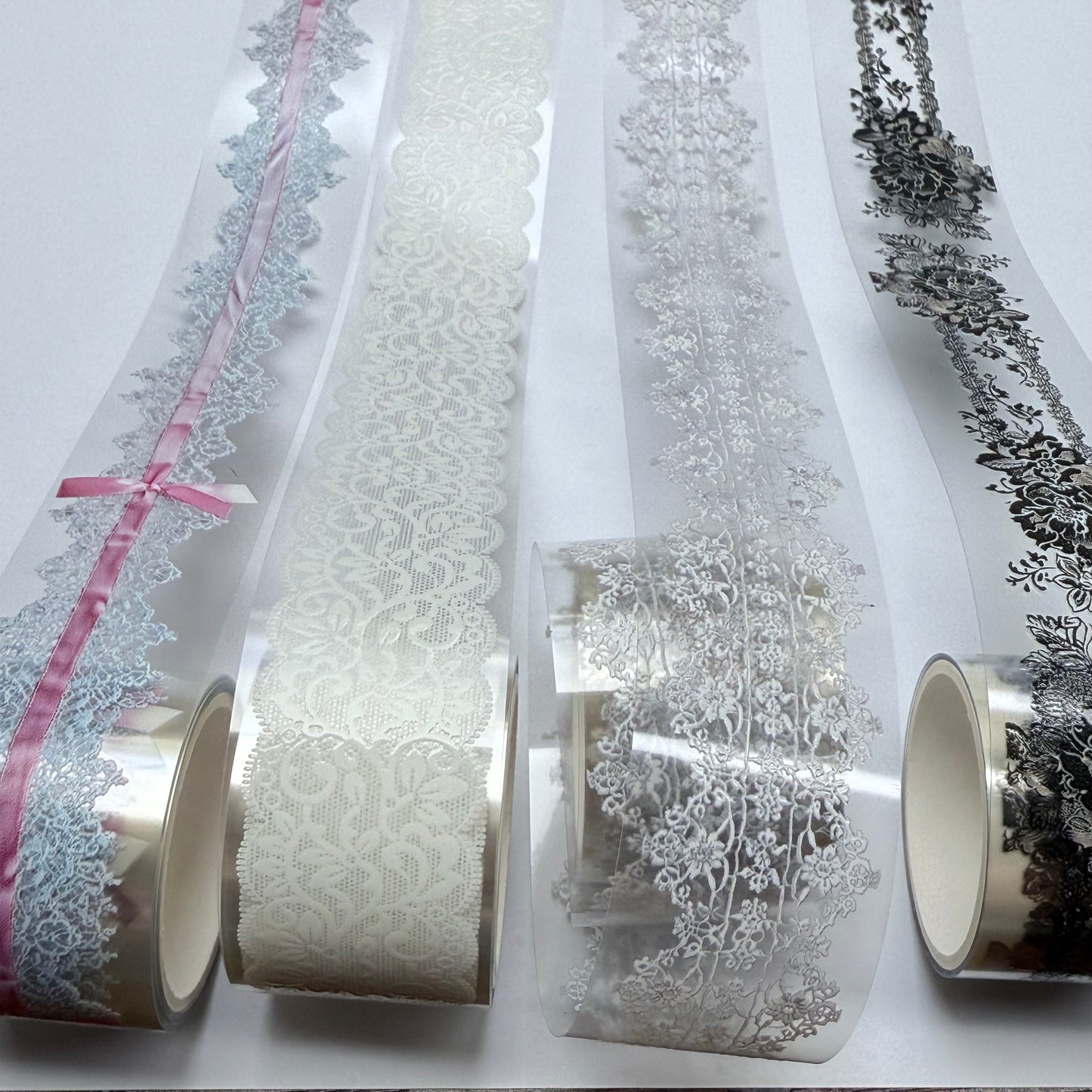 PET 3D raised lace set of 4 rolls tape,one roll fashion, junk journal, scrapbooking,bullet journal, card making.
