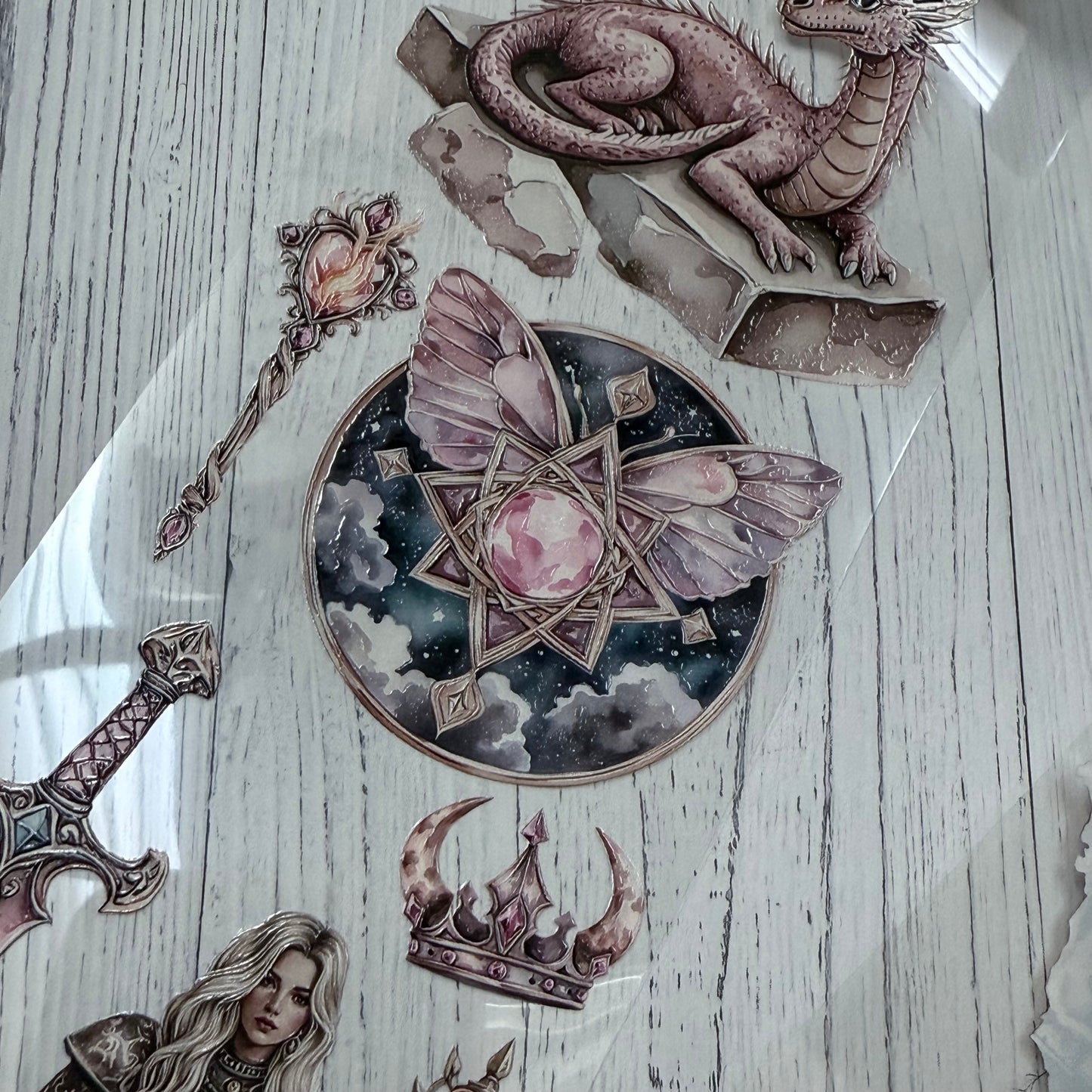 PET 3D raised Pink Dragon Witch and Forest Secrets tape,one roll fashion, junk journal, scrapbooking,bullet journal, card making.