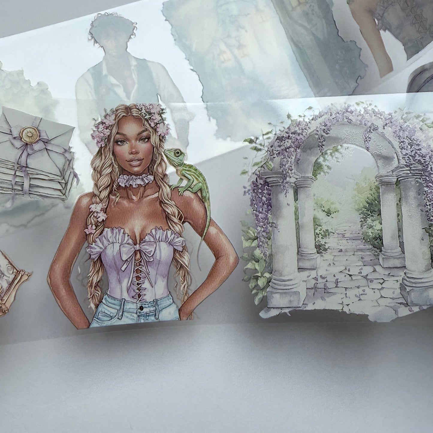 PET 3D raised Modern Rapunzel and Medieval tape,one roll fashion, junk journal, scrapbooking,bullet journal, card making.