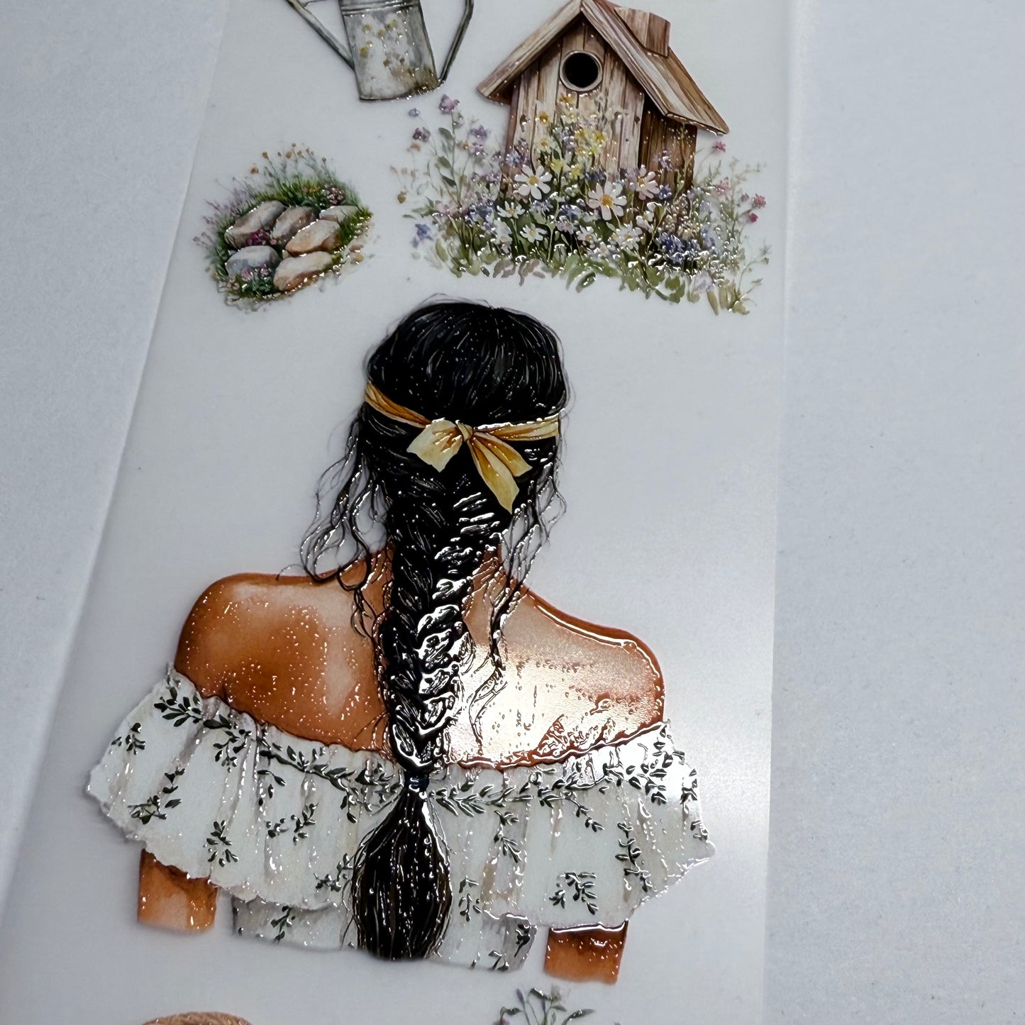 PET 3D raised spring picnic in cottage tape,one roll fashion, junk journal, scrapbooking,bullet journal, card making.