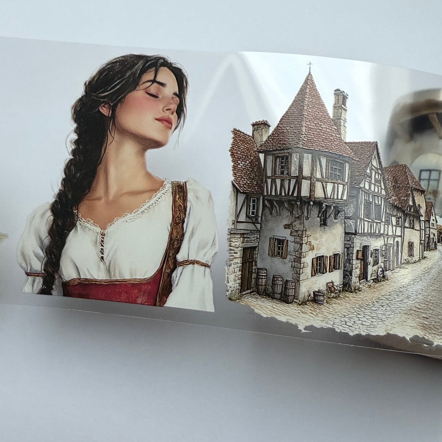PET 3D raised Modern Rapunzel and Medieval tape,one roll fashion, junk journal, scrapbooking,bullet journal, card making.