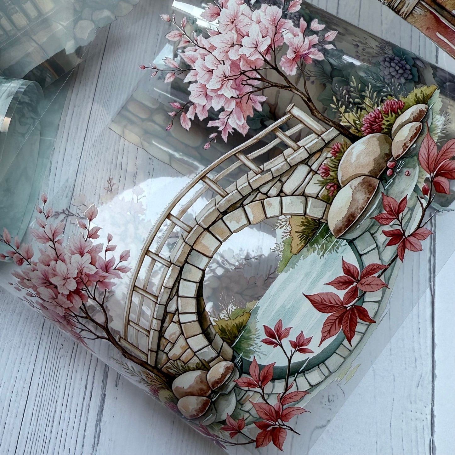 PET 3D raised Landscape tape,one roll fashion, junk journal, scrapbooking,bullet journal, card making.