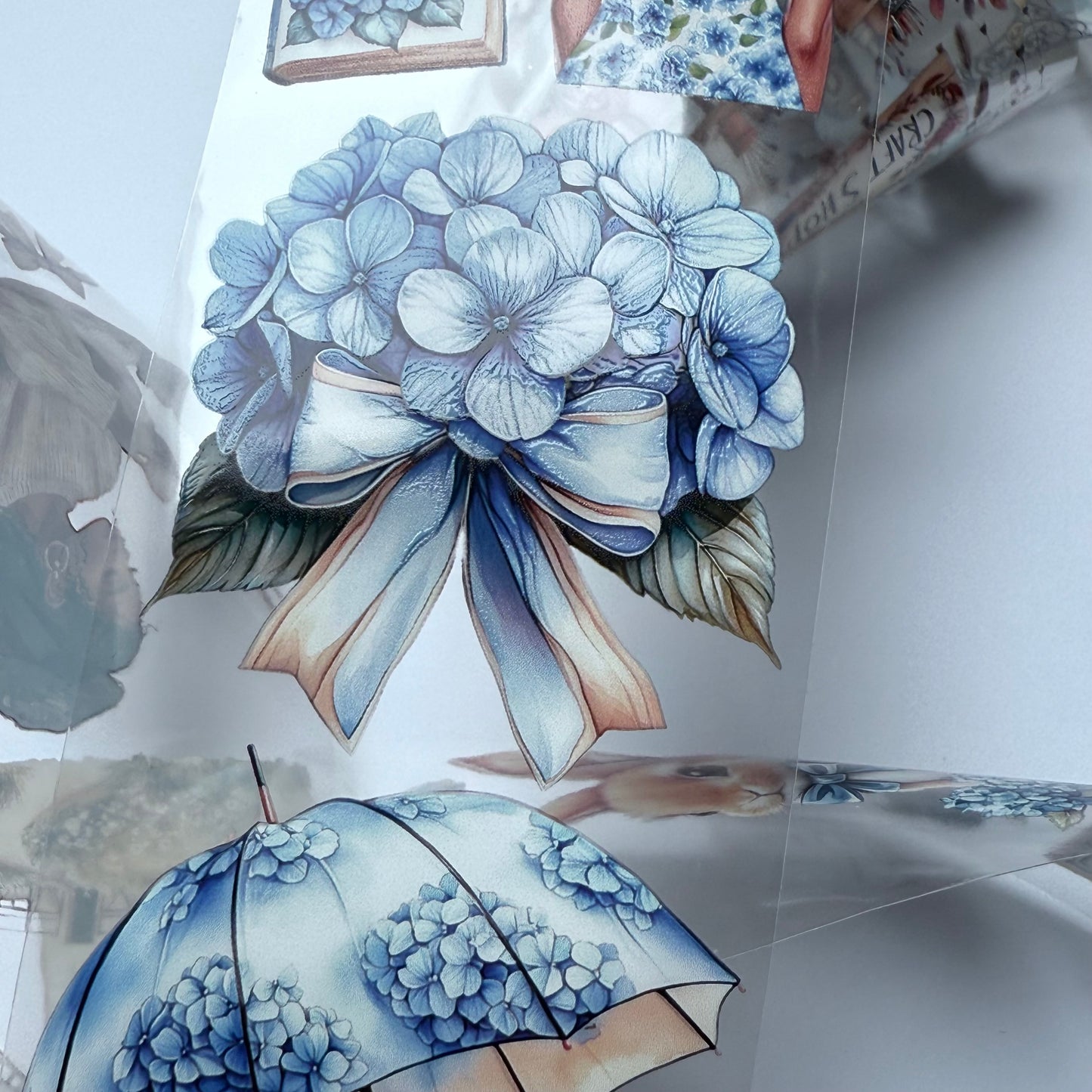 PET 3D raised Hydrangea and rustic spring tape,one roll fashion, junk journal, scrapbooking,bullet journal, card making.
