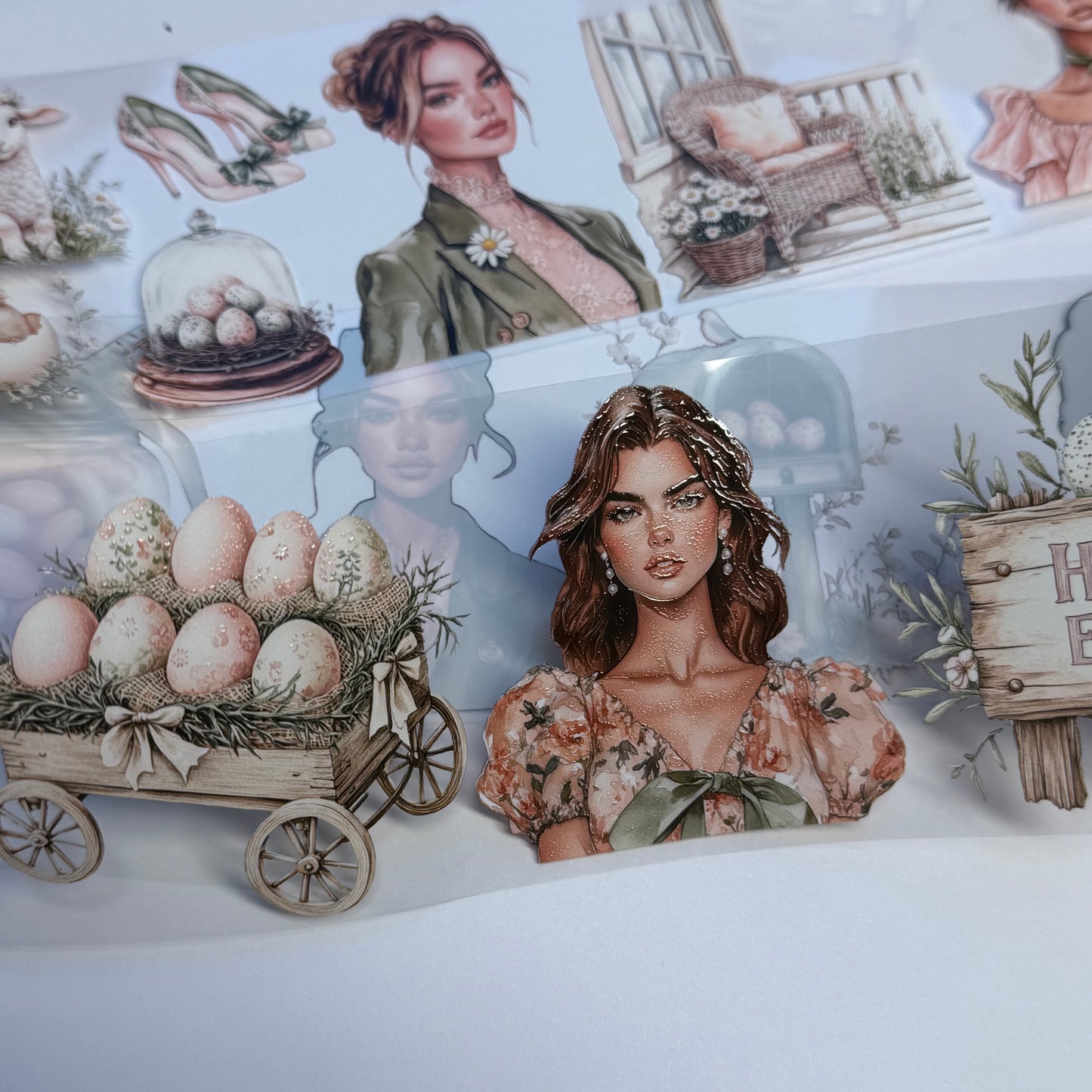PET 3D raised Antique spring and Easter tape,one roll fashion, junk journal, scrapbooking,bullet journal, card making.