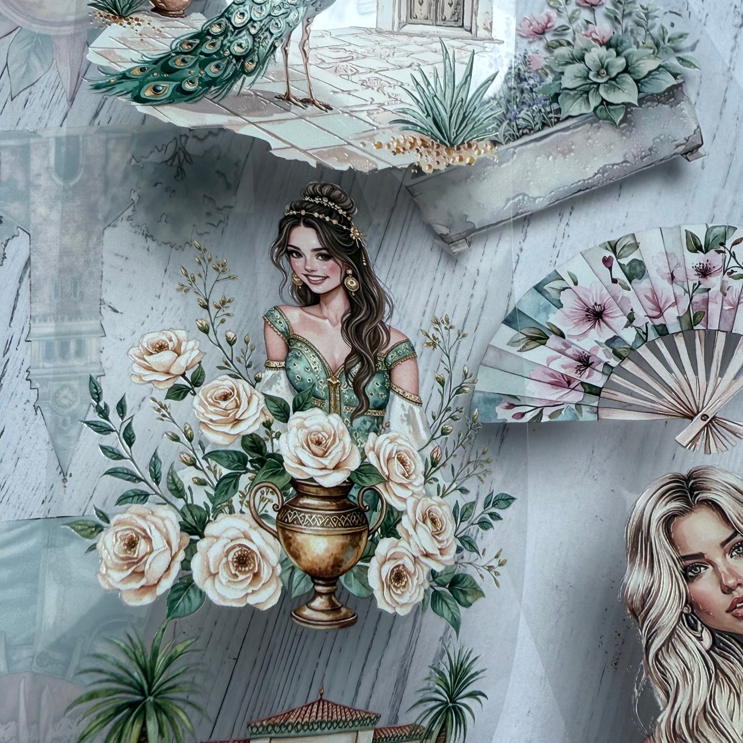 PET 3D raised Moroccan Garden and Summer City tape,one roll fashion, junk journal, scrapbooking,bullet journal, card making.