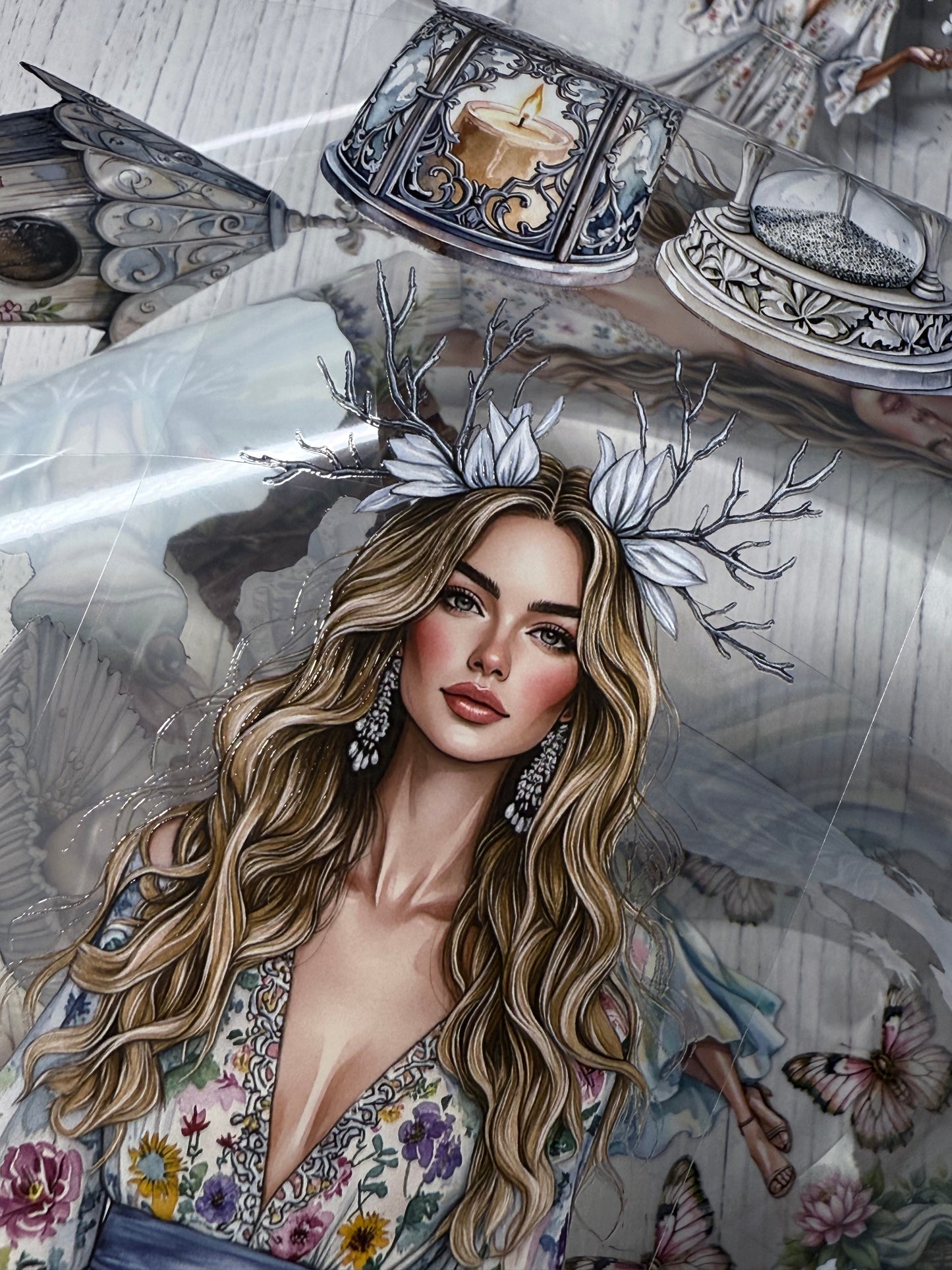 PET 3D raised Moonpetal dreams and Waterlily fairy tape,one roll fashion, junk journal, scrapbooking,bullet journal, card making.