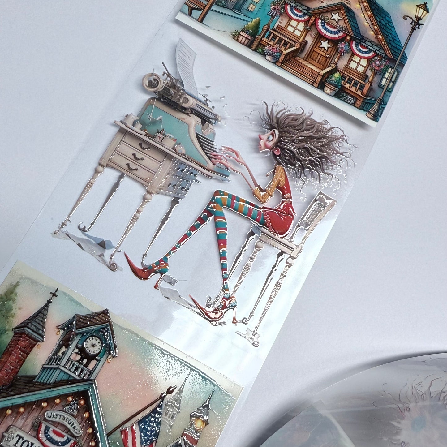 PET 3D raised Quirky Secretary and Steampunk tape,one roll fashion, junk journal, scrapbooking,bullet journal, card making.