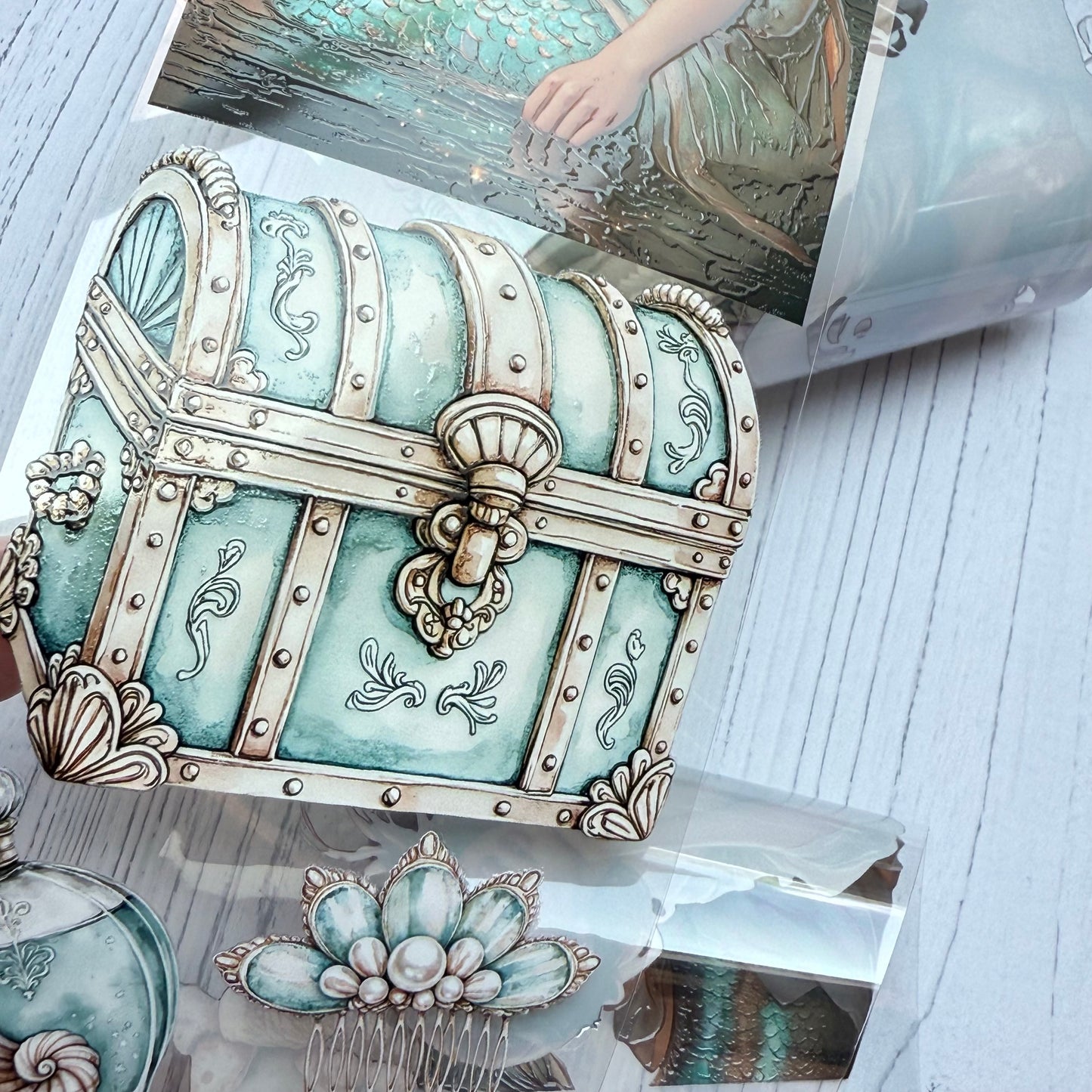PET 3D raised Seaside Sun and Siren tape,one roll fashion, junk journal, scrapbooking,bullet journal, card making.