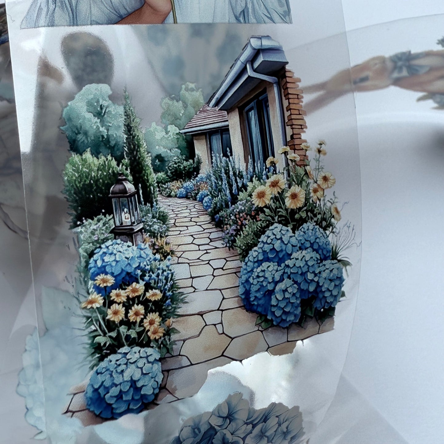 PET 3D raised Hydrangea and rustic spring tape,one roll fashion, junk journal, scrapbooking,bullet journal, card making.