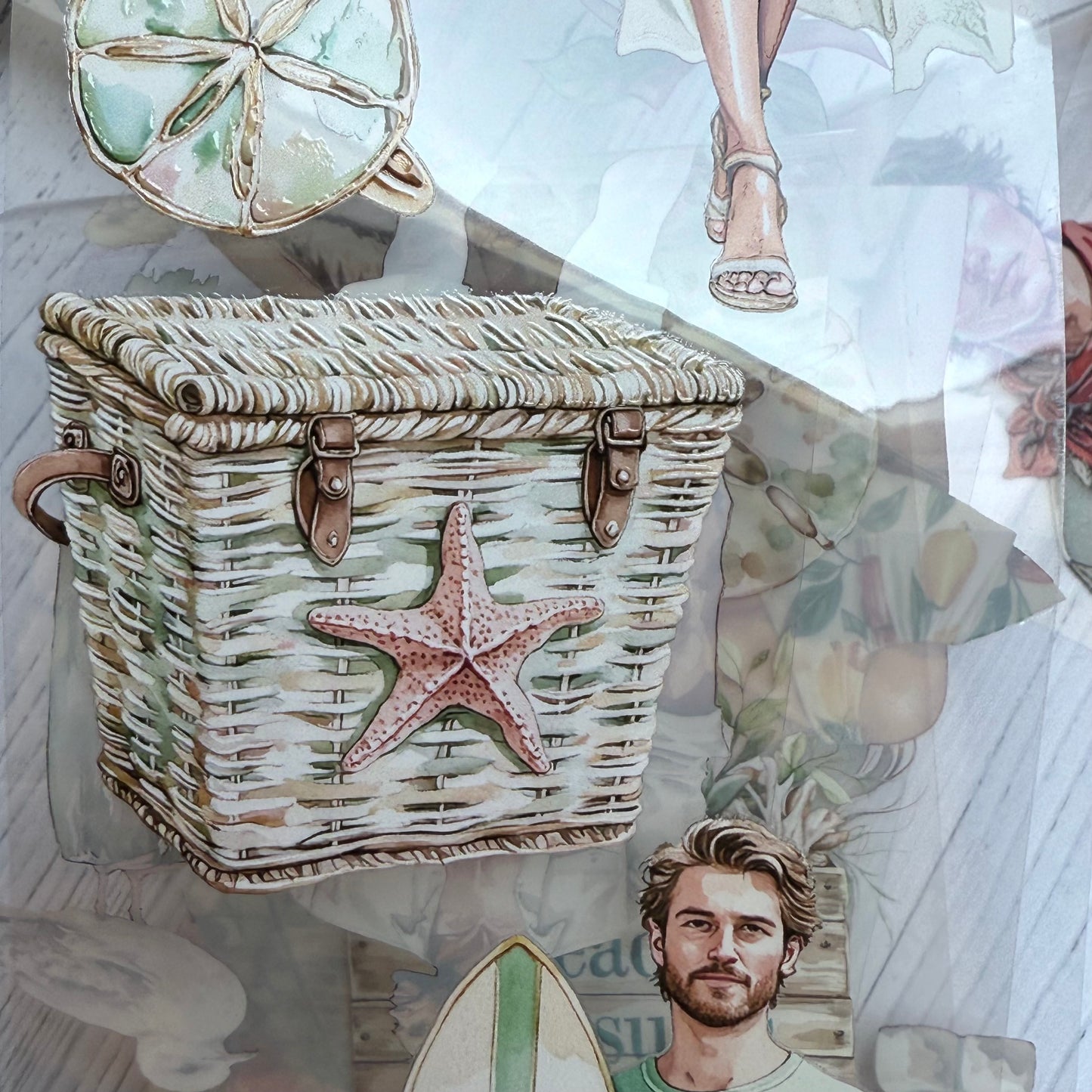 PET 3D raised White Beach and Sunny Sicily tape,one roll fashion, junk journal, scrapbooking,bullet journal, card making.