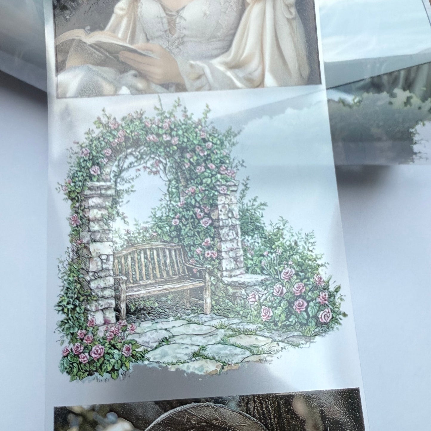 PET 3D raised Medieval carriage and Reading tape,one roll fashion, junk journal, scrapbooking,bullet journal, card making.