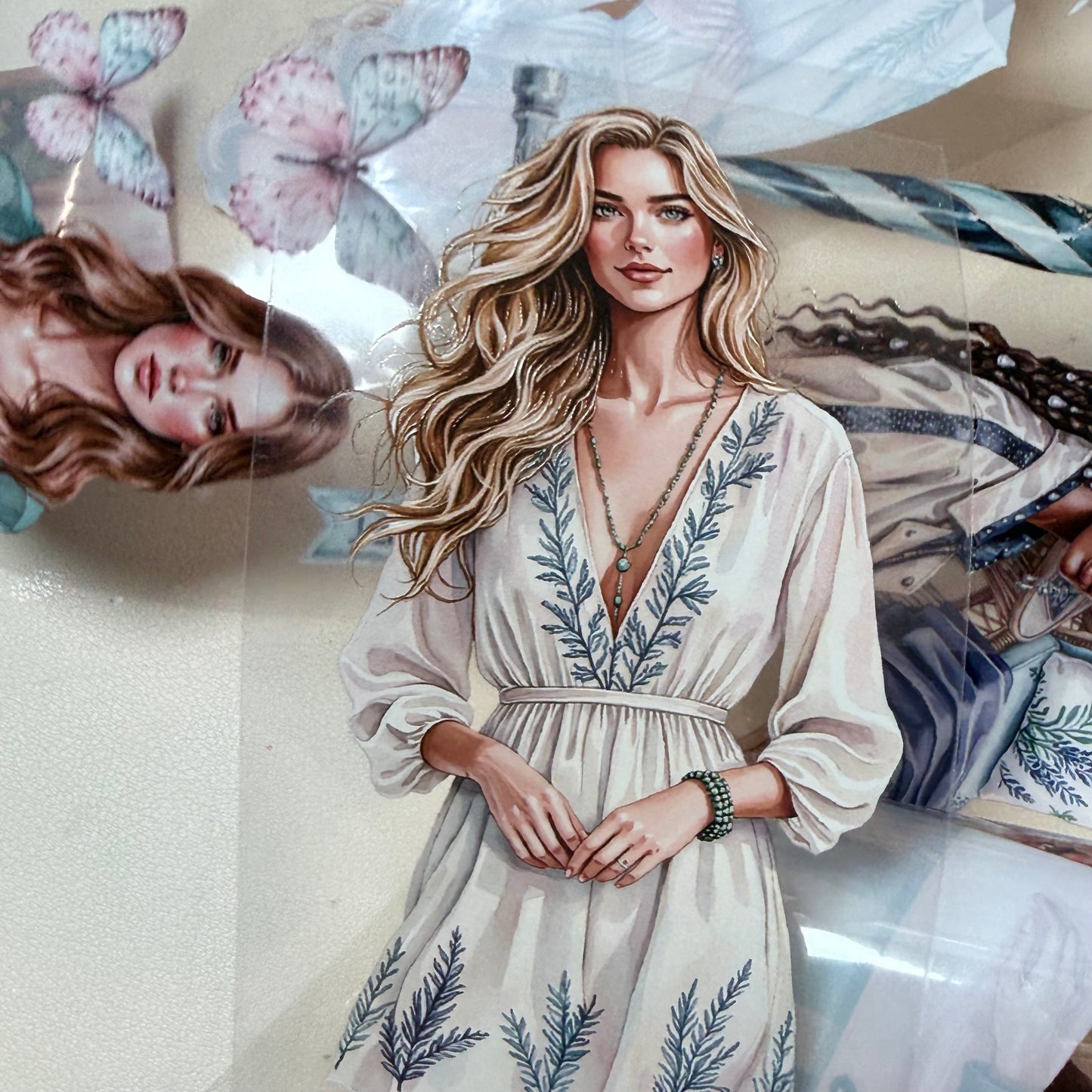 Azure Raffia Reverie and Rainkissed Spring Street PET 3D raised tape,one roll fashion, junk journal, scrapbooking,bullet journal, card making.