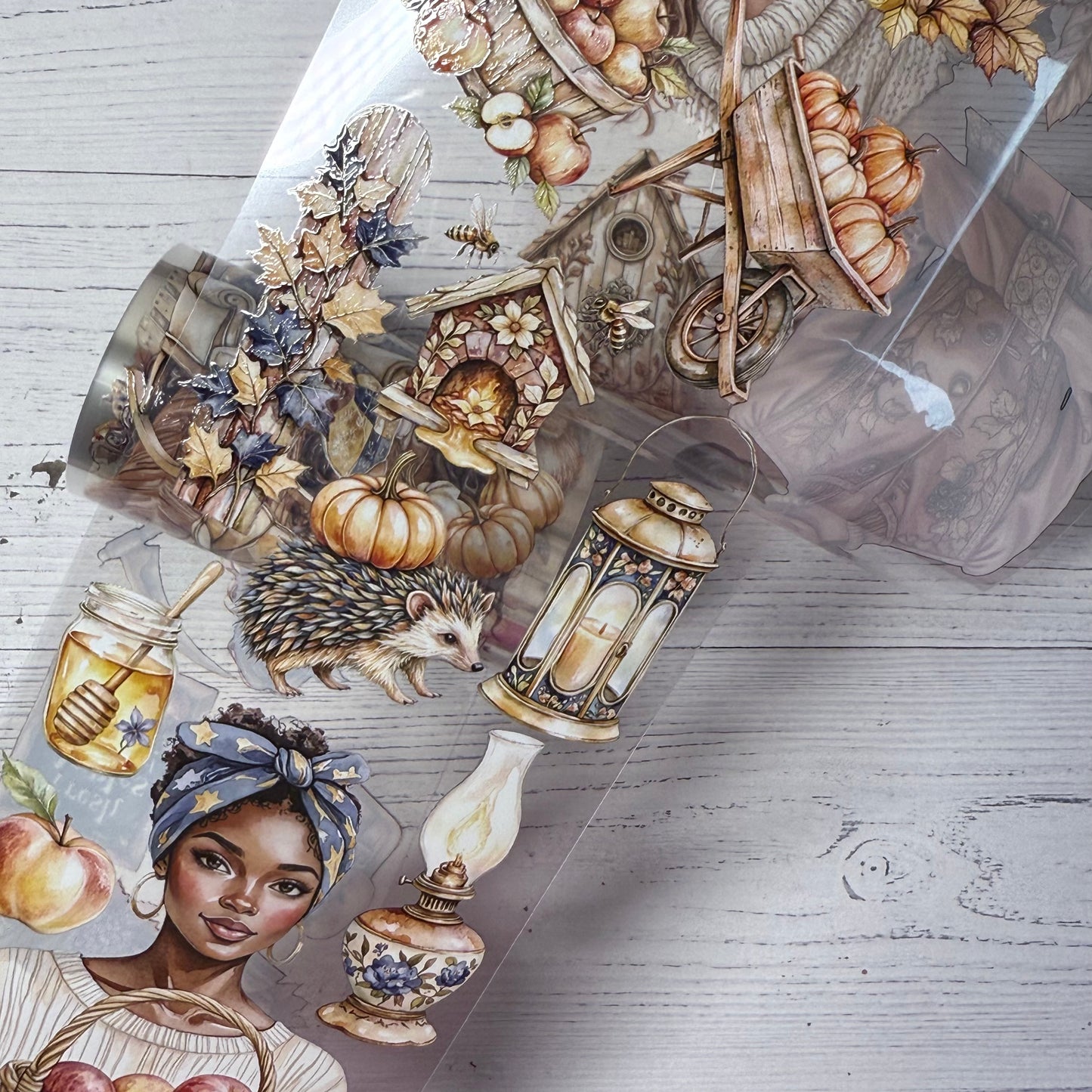 PET 3D raised Russet veil and Harvest moon tape,one roll fashion, junk journal, scrapbooking,bullet journal, card making.