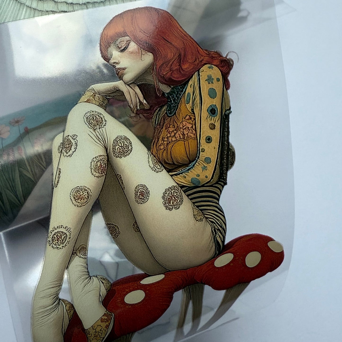 PET 3D raised Whimsical Lady with cat and Spring tape,one roll fashion, junk journal, scrapbooking,bullet journal, card making.