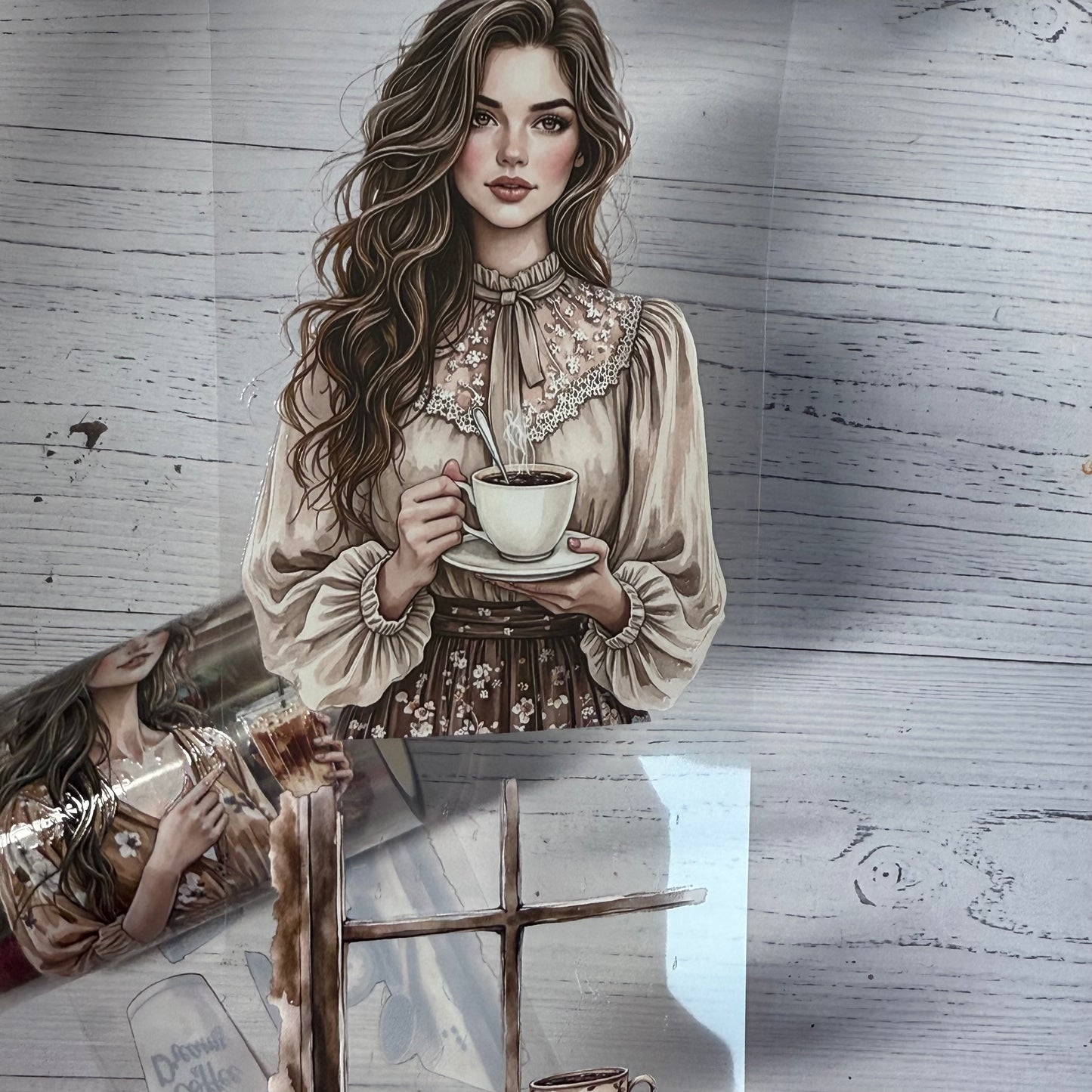 PET 3D raised Coffee lover and Mossy autumn tape,one roll fashion, junk journal, scrapbooking,bullet journal, card making.