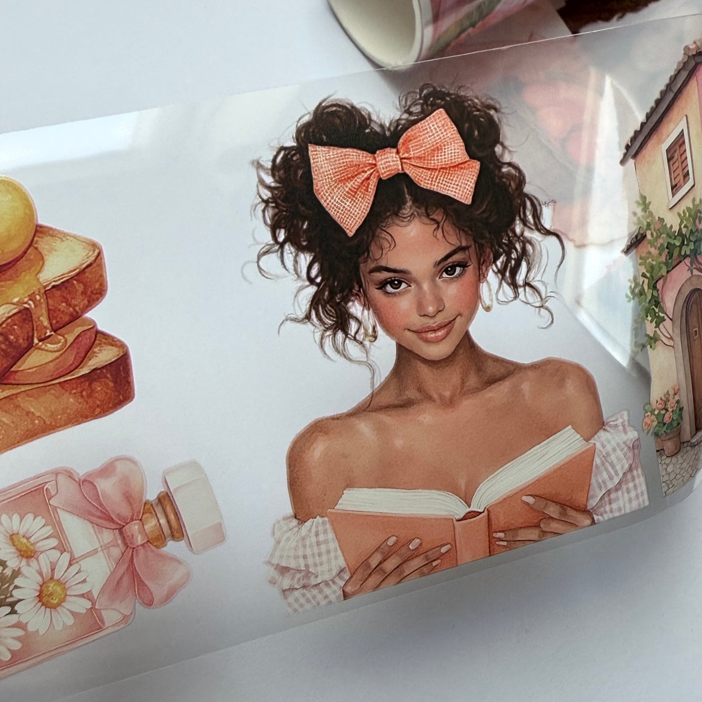 PET 3D raised Noir Coquette and Cozy peachy days tape,one roll fashion, junk journal, scrapbooking,bullet journal, card making.