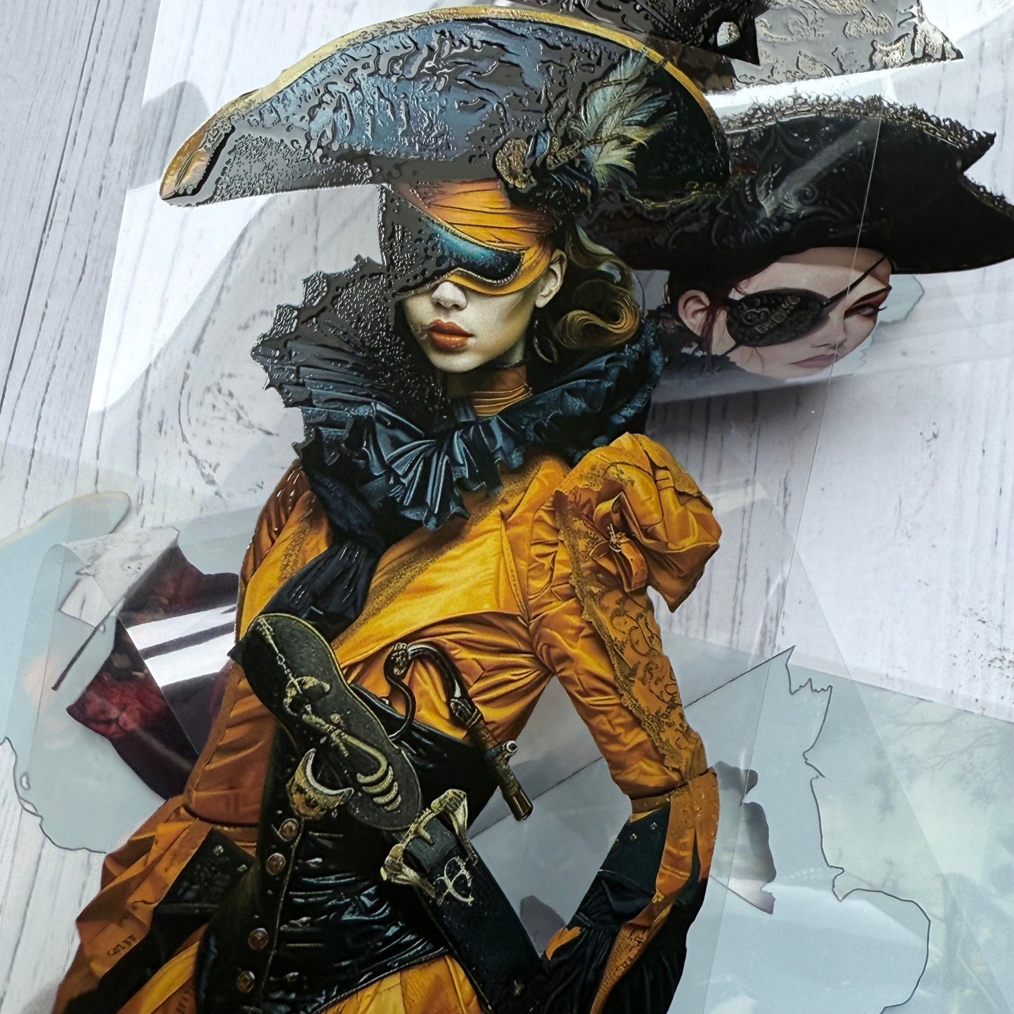 PET 3D raised Surreal Quirky Pirate Crew and Peculiar Japanese Style Senior tape,one roll fashion, junk journal, scrapbooking,bullet journal, card making.