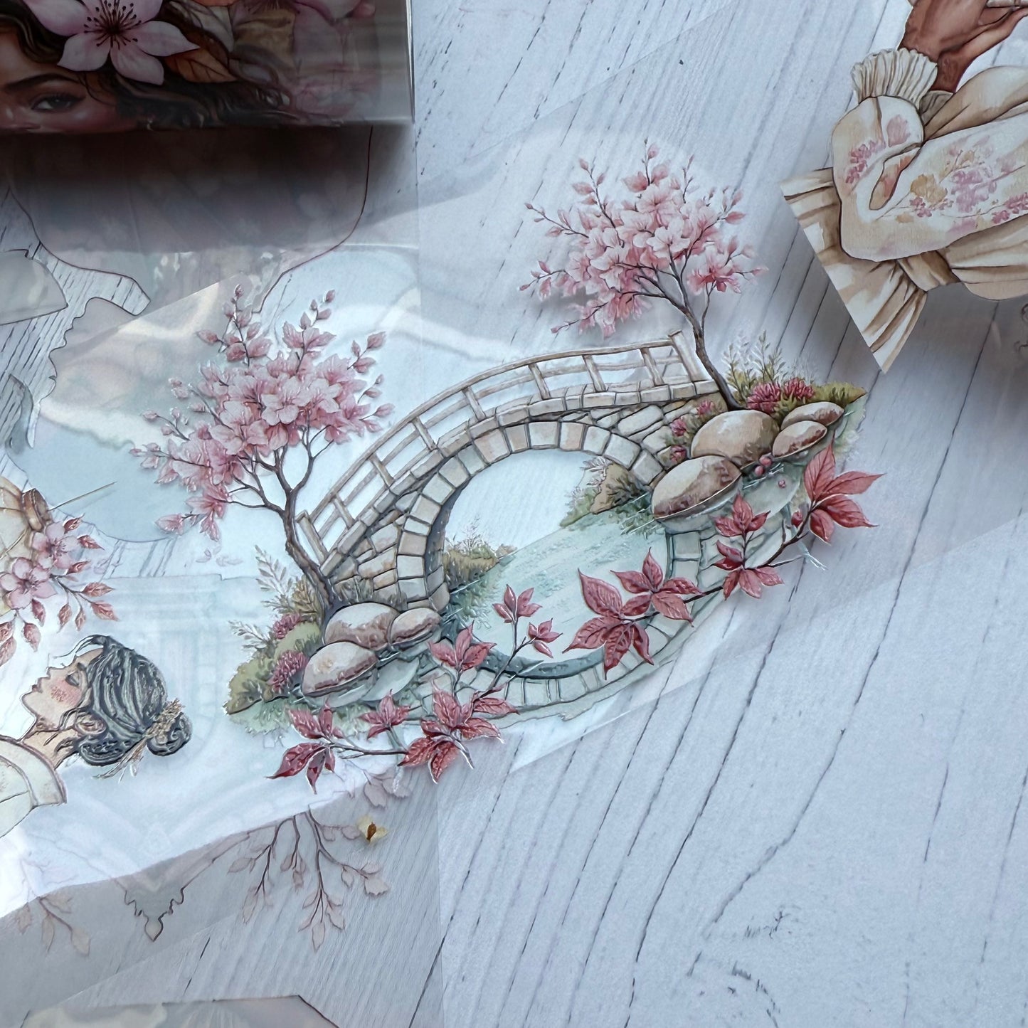 PET 3D raised Cherry Blossom and Sea you soon tape,one roll fashion, junk journal, scrapbooking,bullet journal, card making.