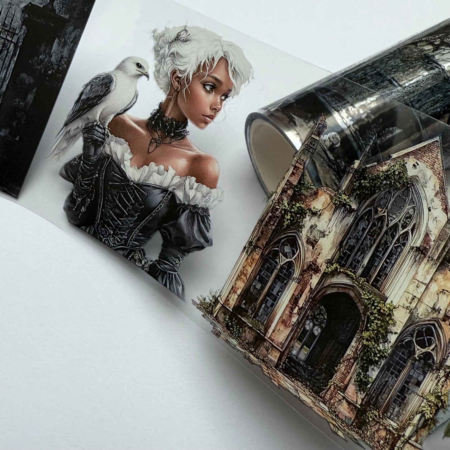 PET 3D raised Lost Garden of Shadows and Obsidian sea witch tape,one roll fashion, junk journal, scrapbooking,bullet journal, card making.