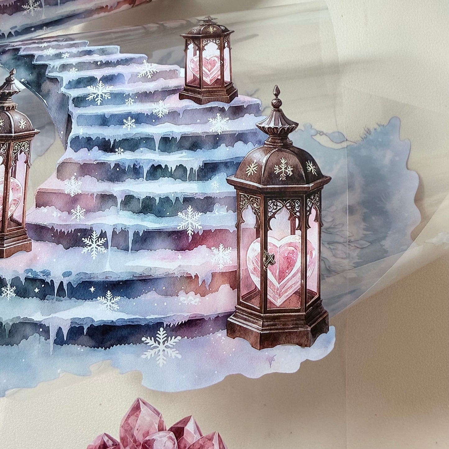 PET 3D raised Frosterd witch landscape tape,one roll fashion, junk journal, scrapbooking,bullet journal, card making.