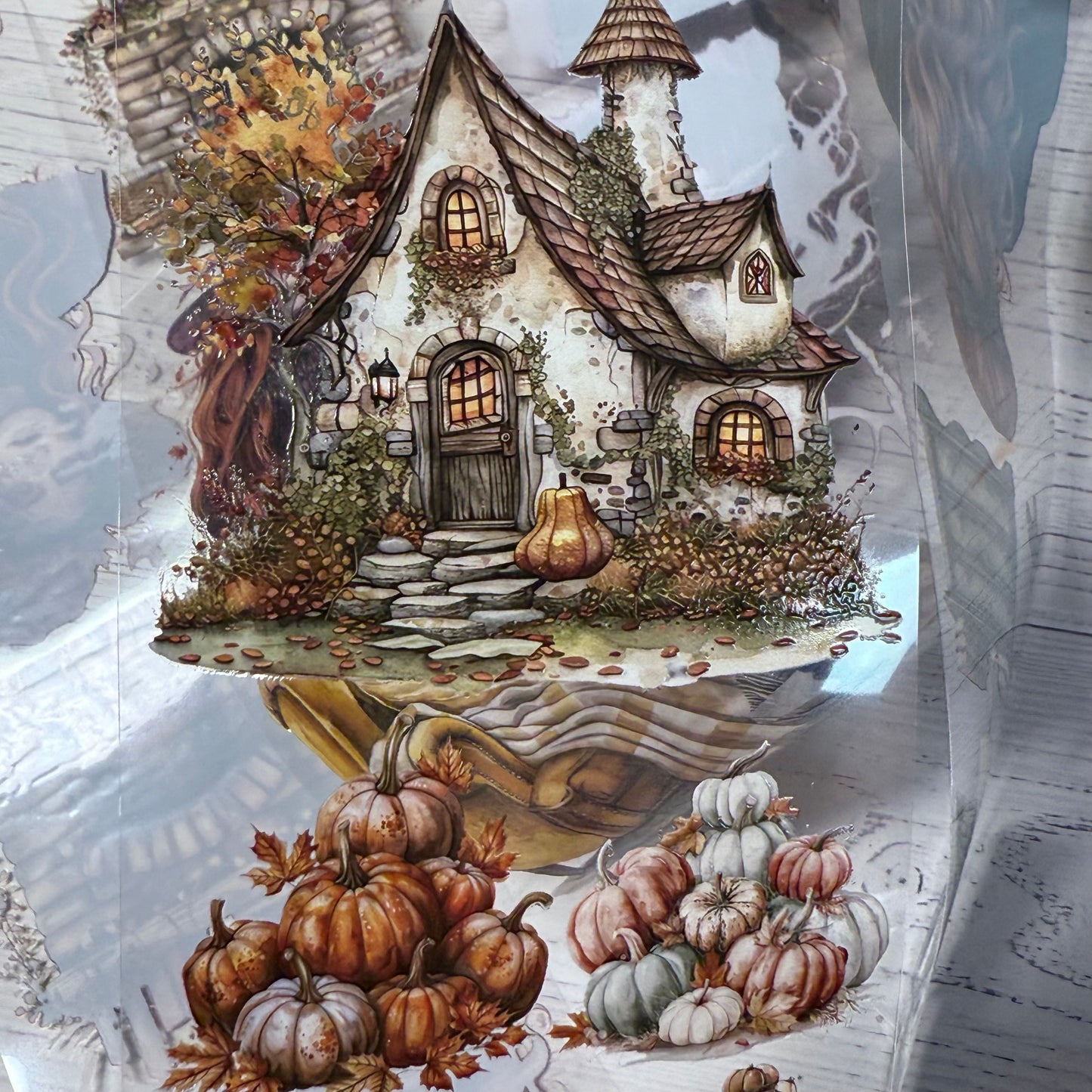 PET 3D raised Cozy Autumn Witch and Greenwell Manor tape,one roll fashion, junk journal, scrapbooking,bullet journal, card making.
