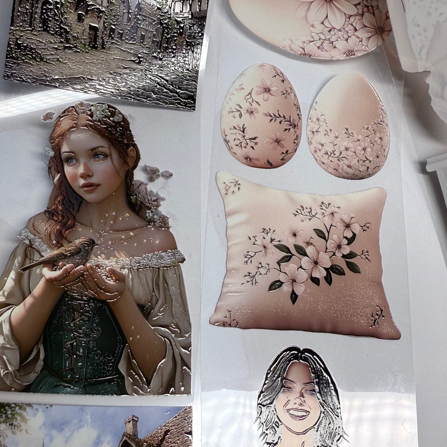 PET 3D raised peasant and spring girls tape,one roll fashion, junk journal, scrapbooking,bullet journal, card making.