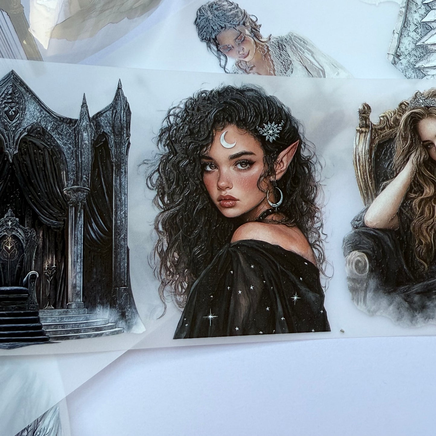 PET 3D raised Lunar Whisper and Night fae tape,one roll fashion, junk journal, scrapbooking,bullet journal, card making.