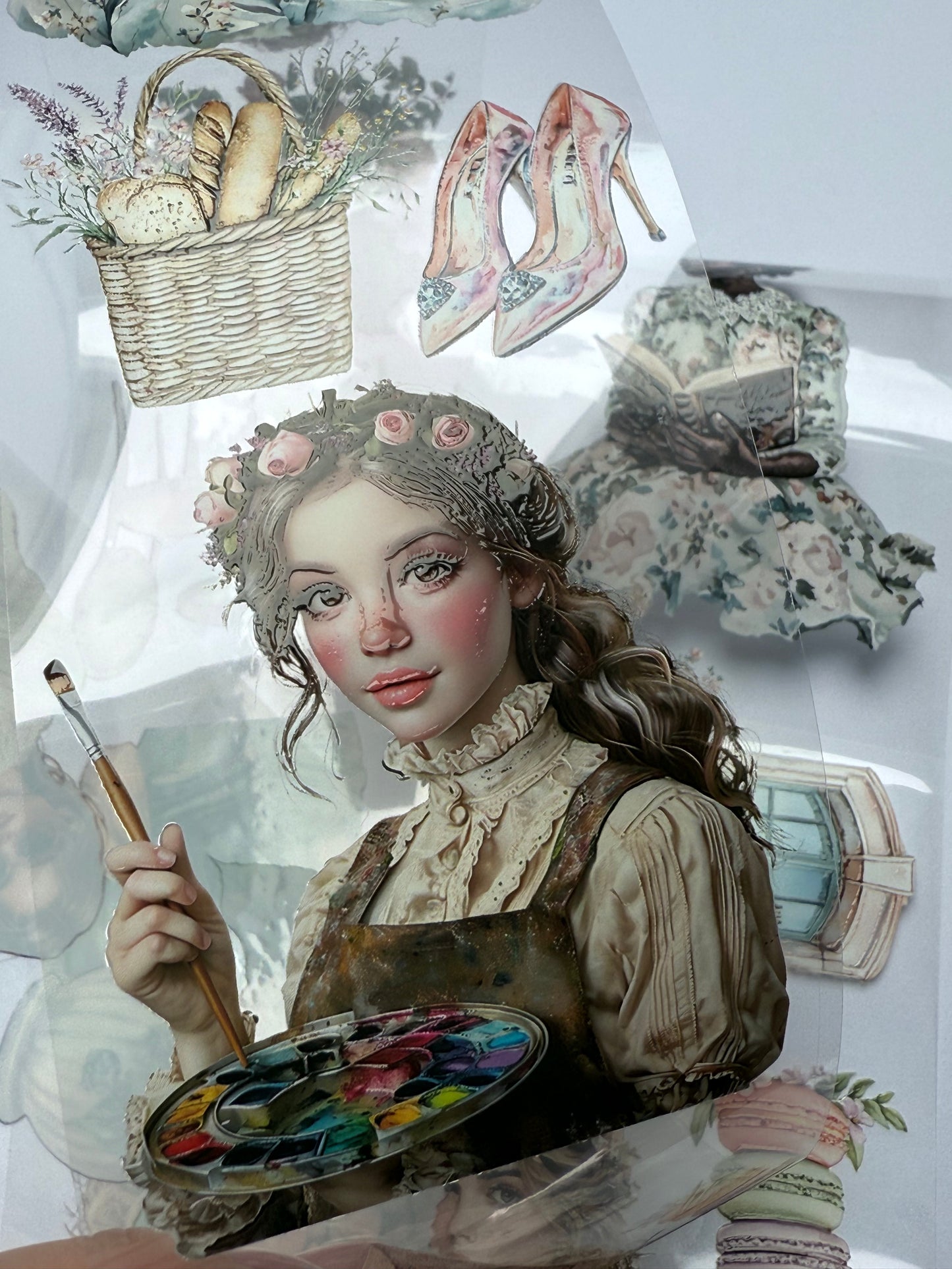 PET 3D raised Vintage Paris dreams and Rainy spring tape,one roll fashion, junk journal, scrapbooking,bullet journal, card making.