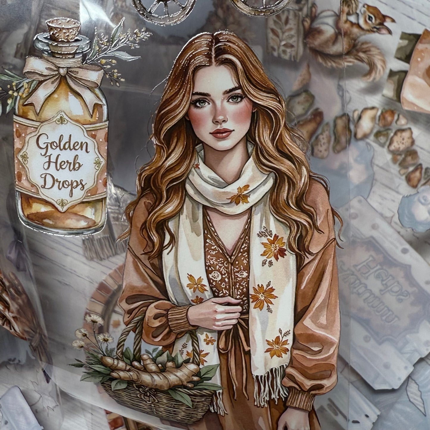 PET 3D raised Amberglow autumn and Harvest grove apothecary tape,one roll fashion, junk journal, scrapbooking,bullet journal, card making.