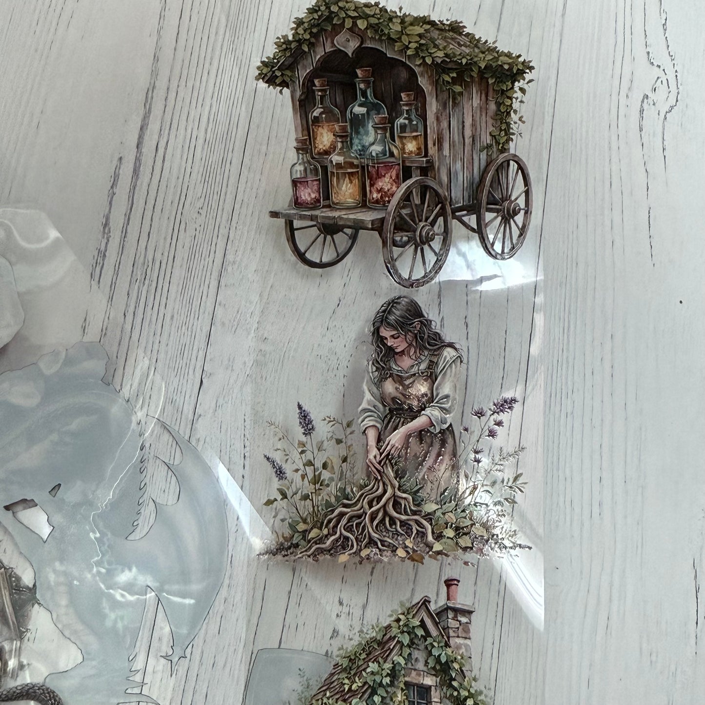 PET 3D raised Apothecary Essence and Grey Dragon Witch tape,one roll fashion, junk journal, scrapbooking,bullet journal, card making.