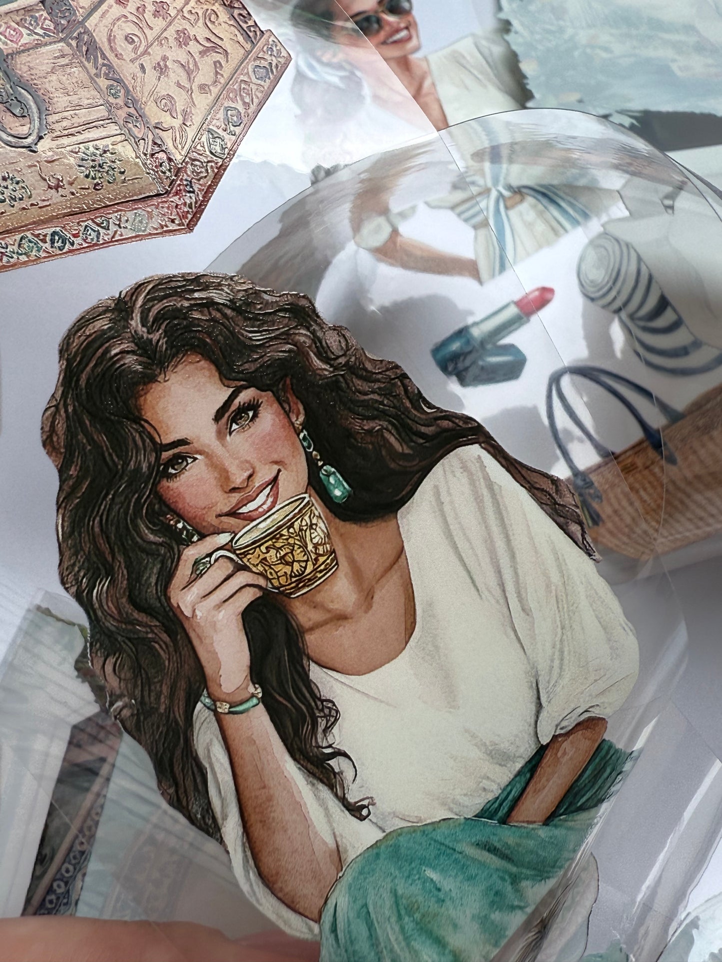 PET 3D raised French riviera and Maroccan escape tape,one roll fashion, junk journal, scrapbooking,bullet journal, card making.