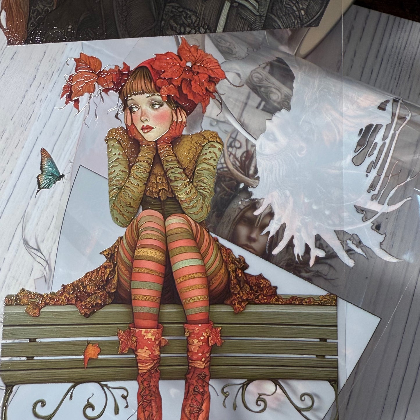 PET 3D raised Autumn Girl and Shaman2 tape,one roll fashion, junk journal, scrapbooking,bullet journal, card making.