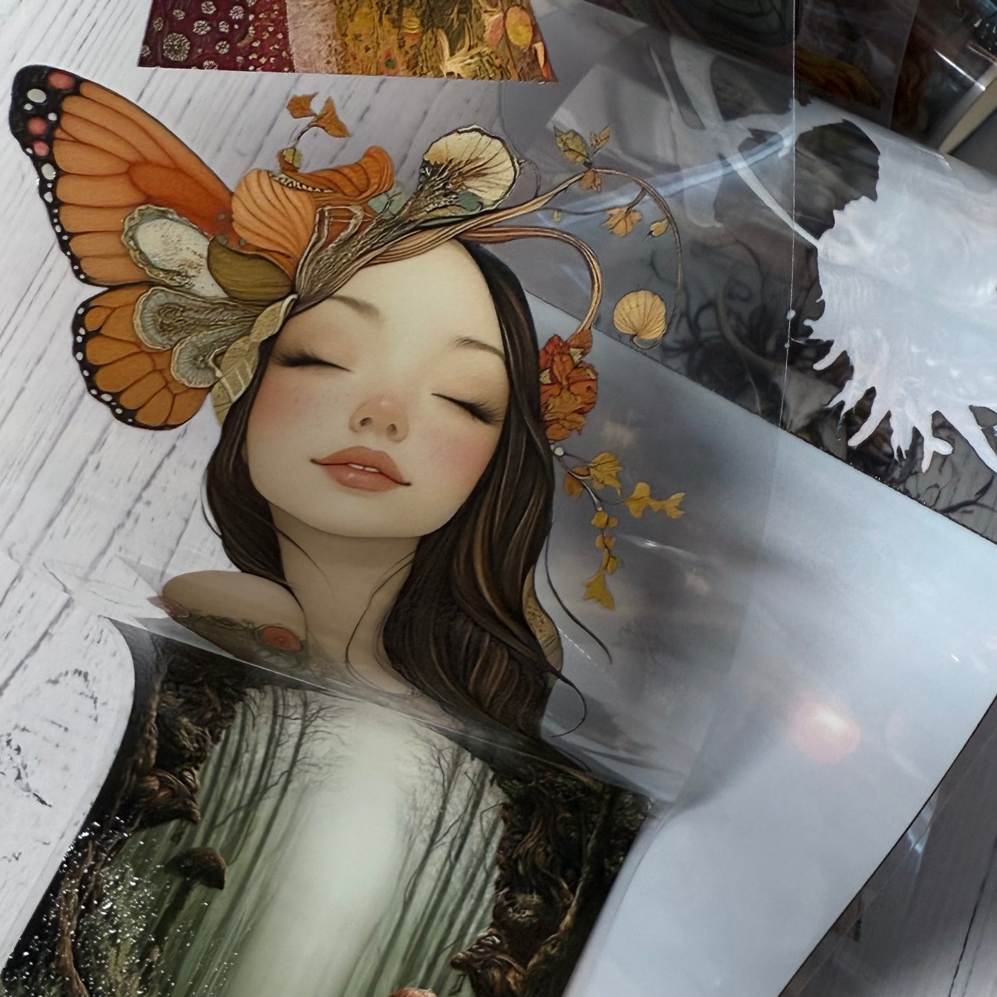 PET 3D raised Autumn Girl and Shaman2 tape,one roll fashion, junk journal, scrapbooking,bullet journal, card making.