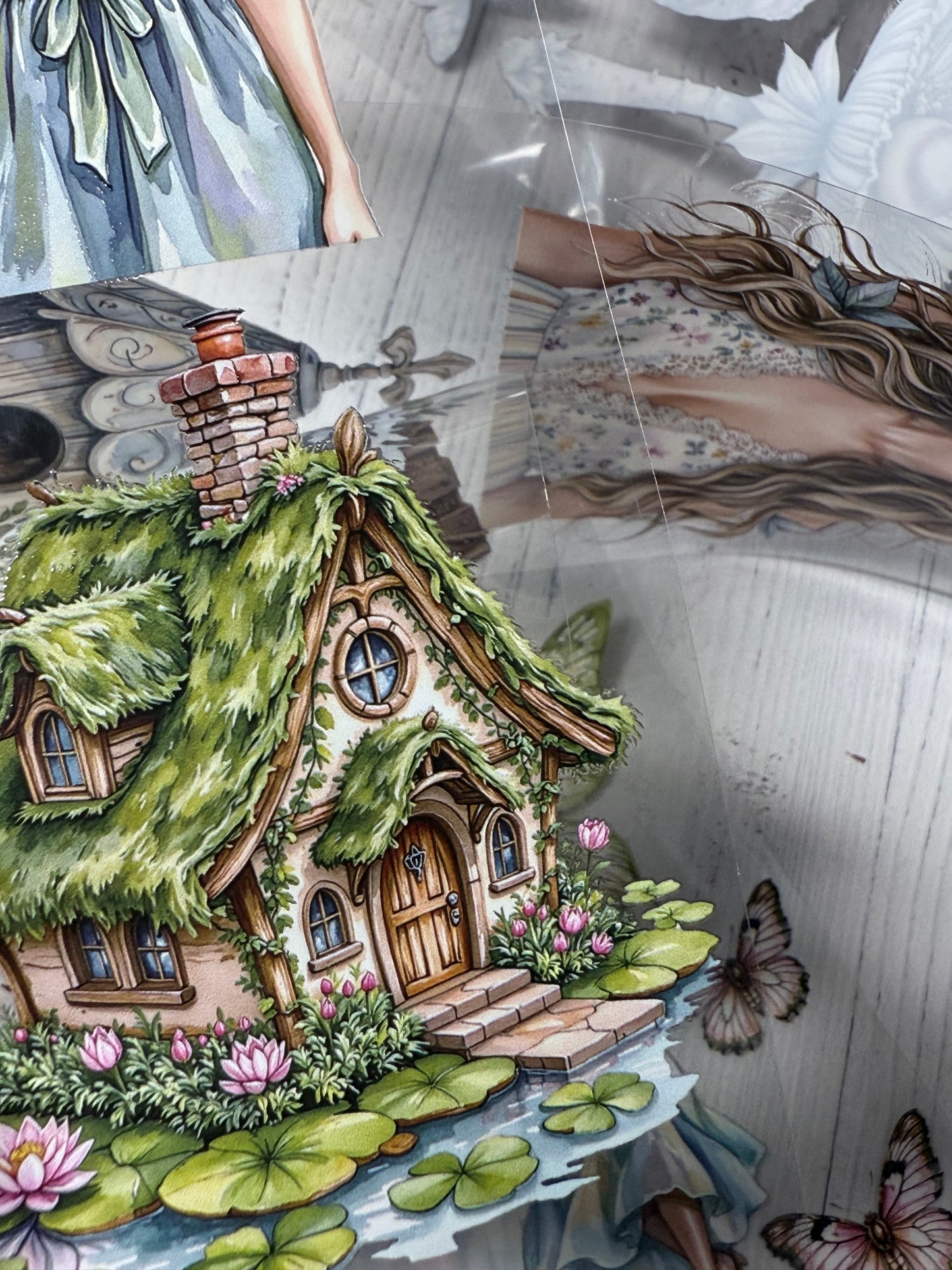 PET 3D raised Moonpetal dreams and Waterlily fairy tape,one roll fashion, junk journal, scrapbooking,bullet journal, card making.