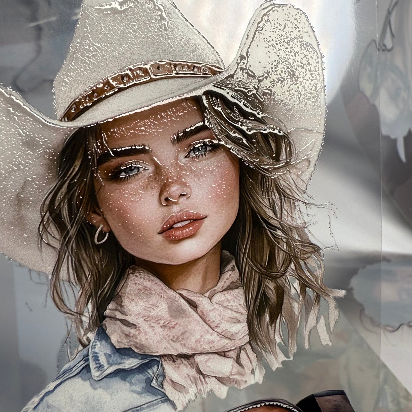 PET 3D raised cowgirl and girl and spring meadow tape,one roll fashion, junk journal, scrapbooking,bullet journal, card making.