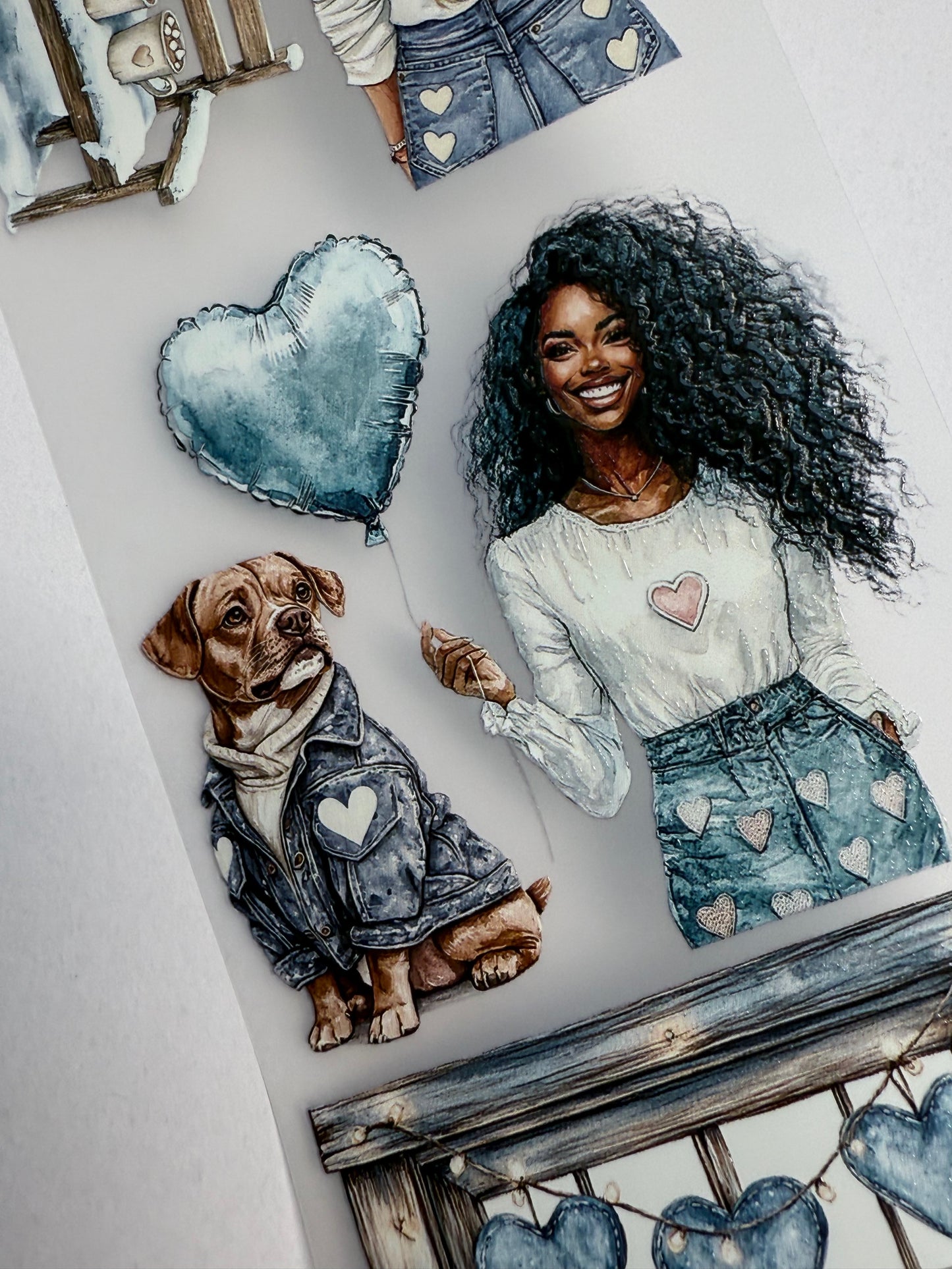 PET 3D raised tape planner and denim love tape,one roll fashion, junk journal, scrapbooking,bullet journal, card making.