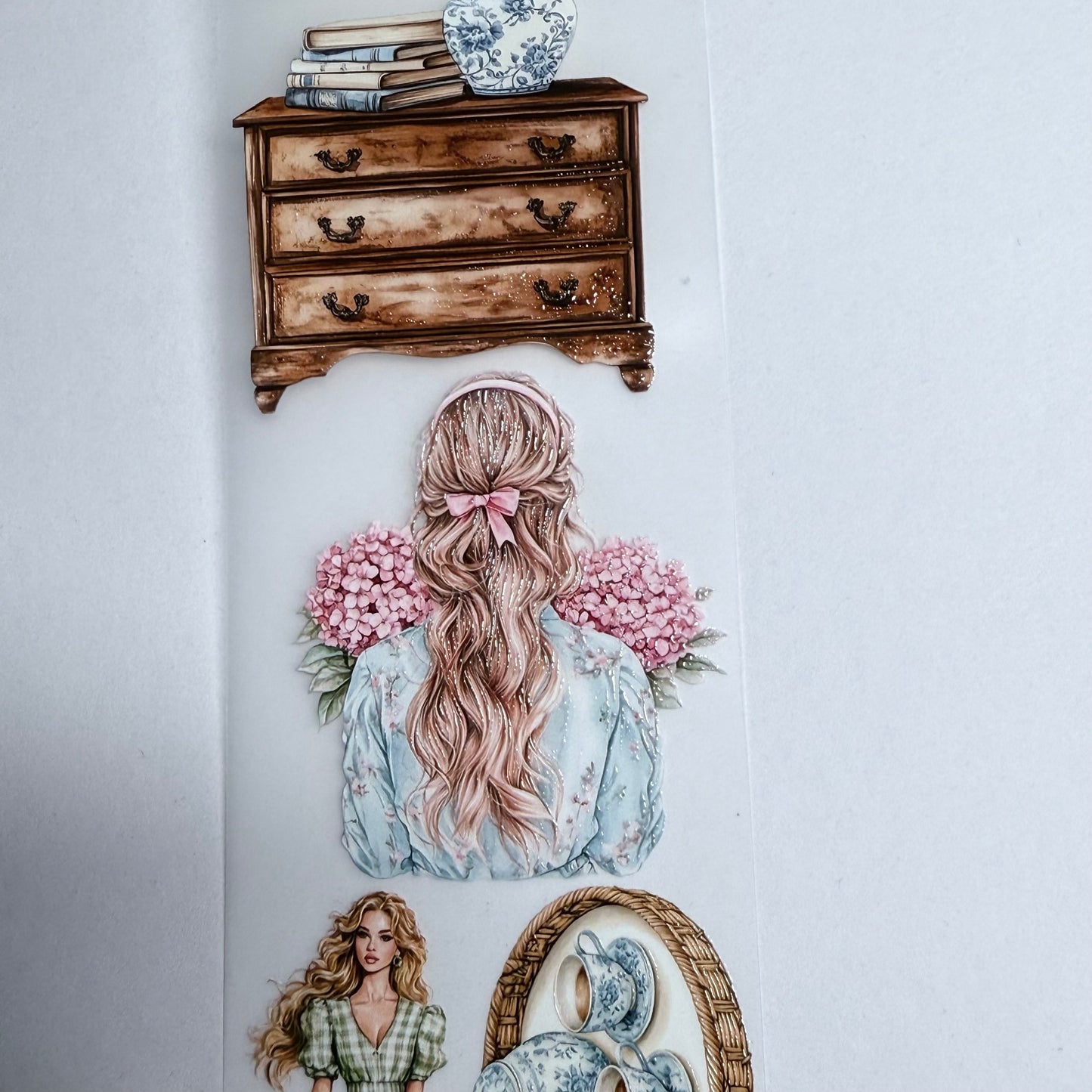 PET 3D raised Grandmillennial Aestethic and ivory bloom tape,one roll fashion, junk journal, scrapbooking,bullet journal, card making.