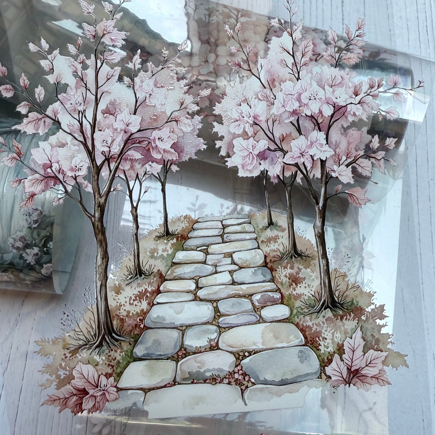 PET 3D raised Landscape tape,one roll fashion, junk journal, scrapbooking,bullet journal, card making.